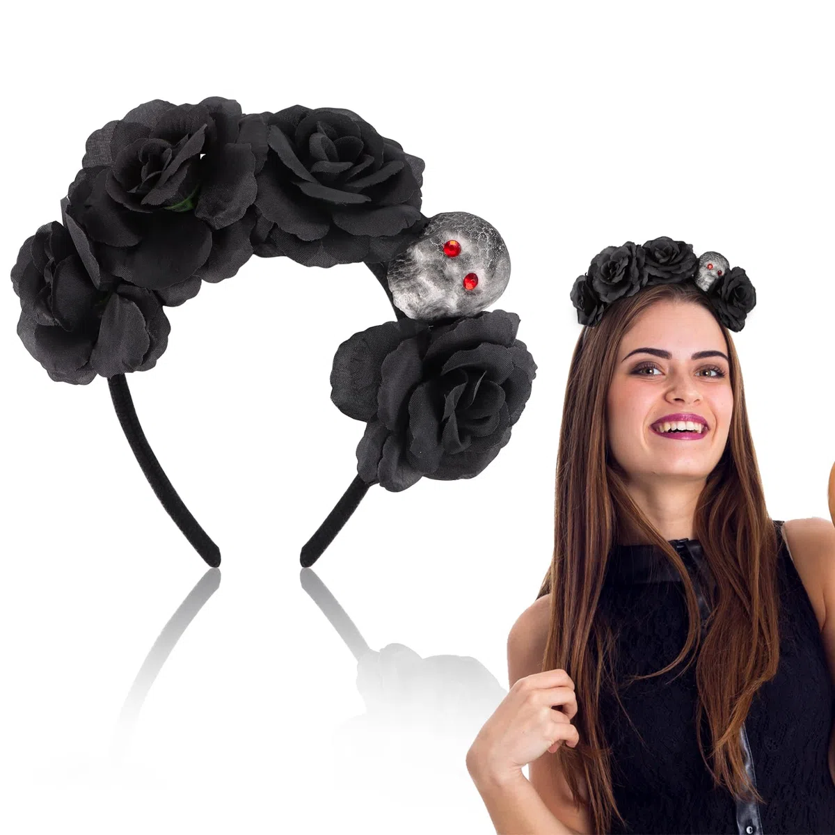 BETESSIN Cerchietto di Halloween Donna - Accessori per Capelli Rosa e Nero - Costume per Halloween, Carnevale, Cosplay, Dia de Los Muertos