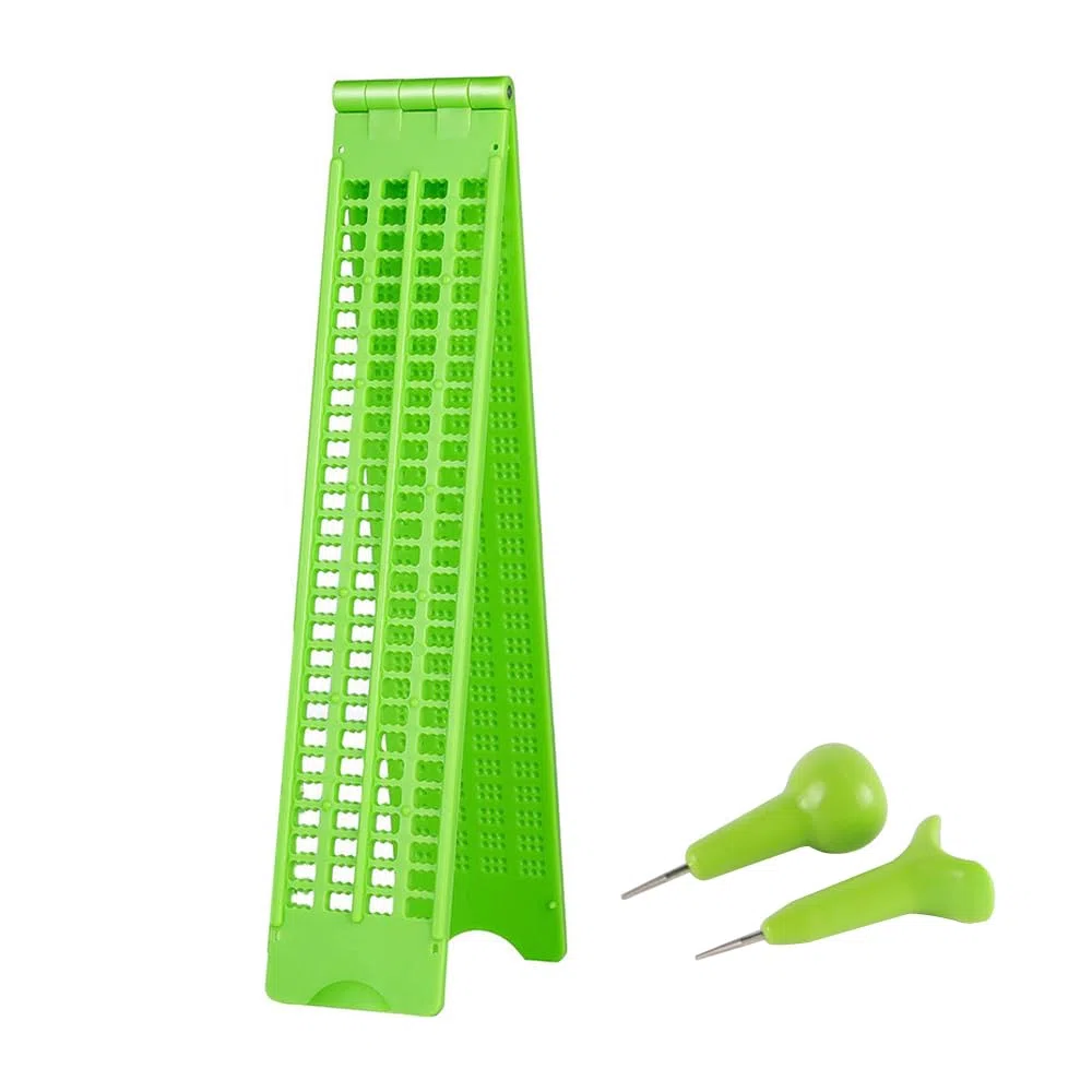 WANGCL Braille Slate Braille - Kit in Ardesia Braille a 4 Righe, 28 Celle, Colore: Verde