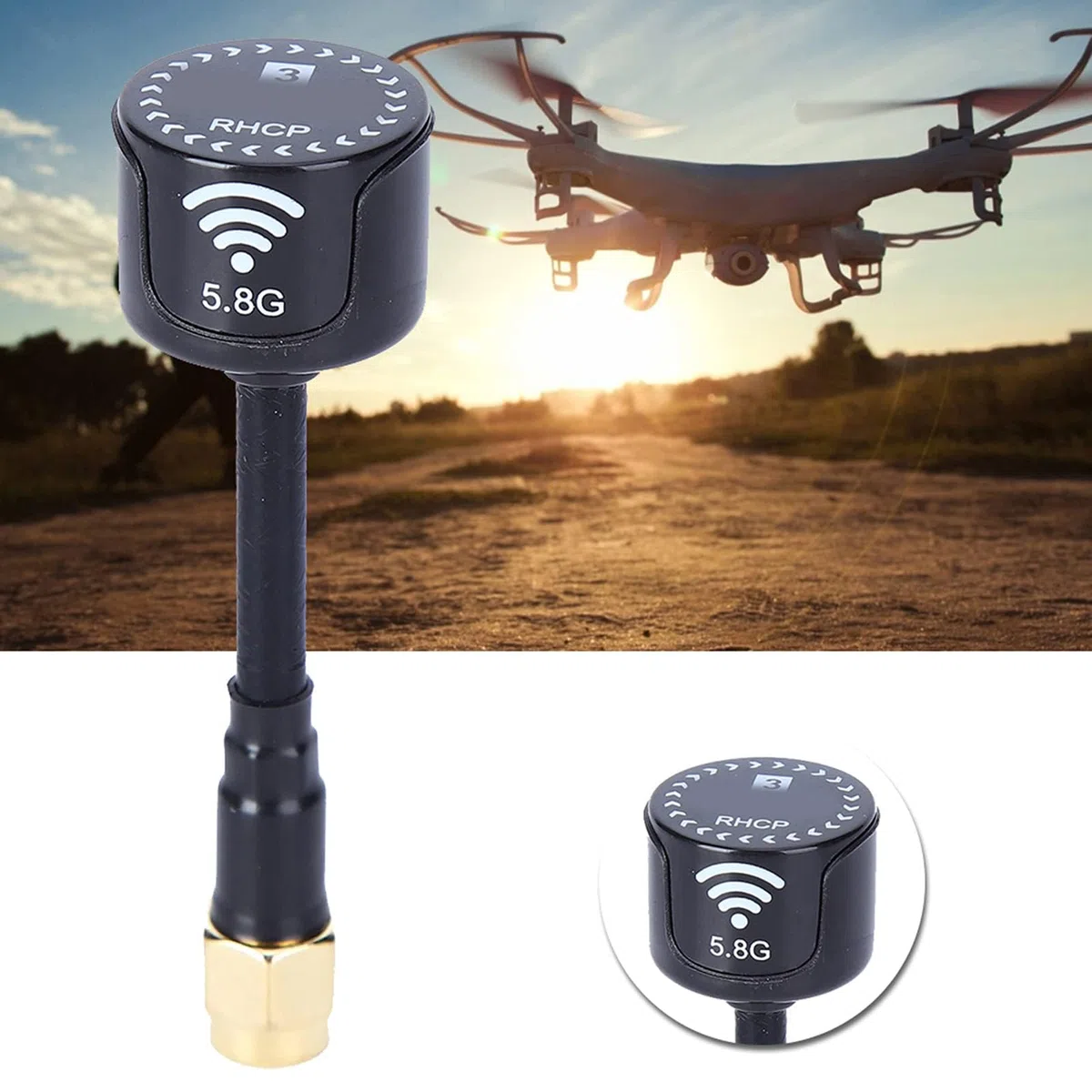 Antenna 5.8Ghz, 3dBi LHCP ABS 5325-5945MHz direzionale ad alto guadagno Antenna RC Drone Ricambi Accessorio Adatto per FPV Racing Drone (SMA ago interno-nero)
