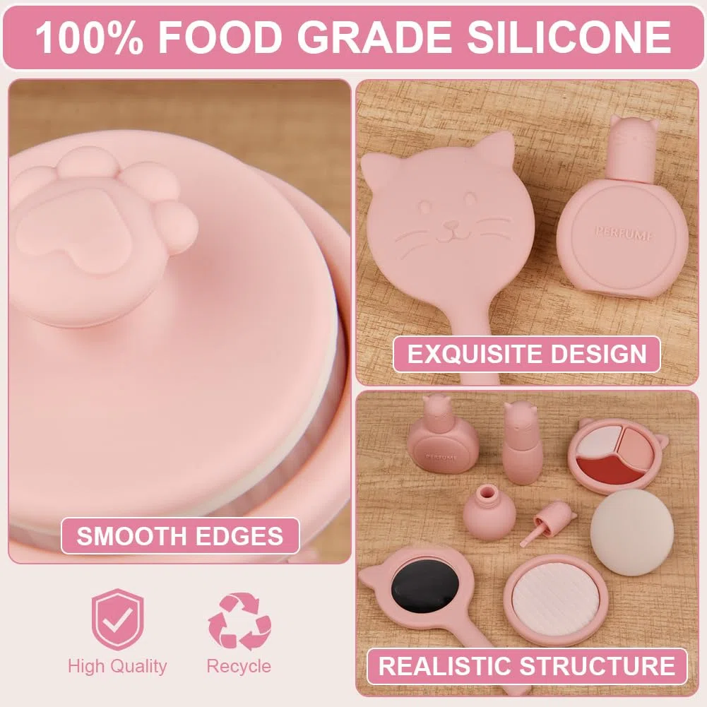 HOTUT Set di trucchi per bambini, 8 Pezzi Giocattoli Bambino per Regalo Bimba Bambino, Set da trucco in silicone per bambine di giocattoli finti Montessori con specchio per bambini e bambine