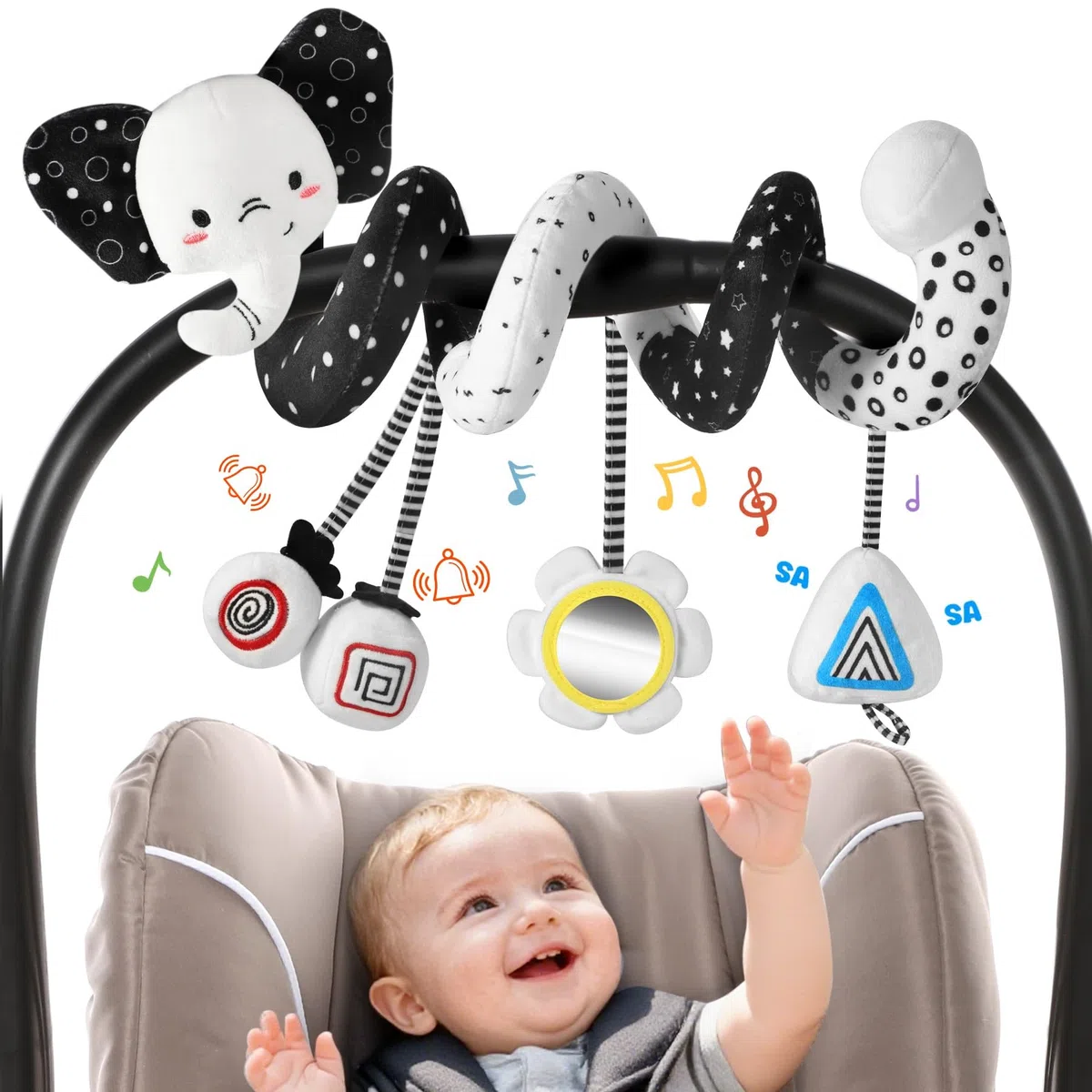 URMYWO Spirale Passeggino Neonato, Arco Giochi Neonato con attività Montessori Sensoriali, Pratico da Appendere a Passeggino Lettino e Seggiolino, Idea Regalo per Sviluppare Motricità 0-6 Mesi