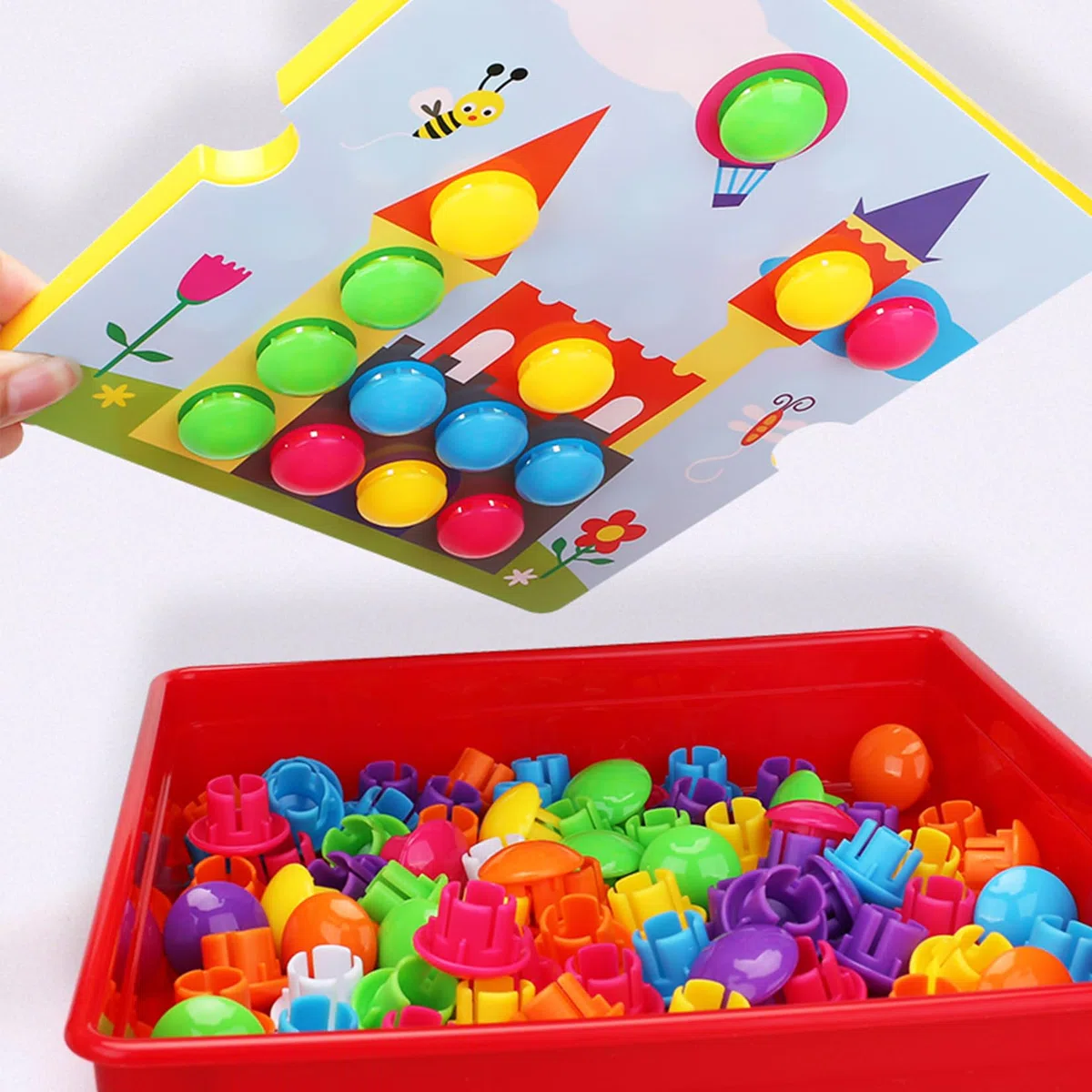 JurciCat Gioco Bottoni per bambini Con 46 grandi perline e 12 carte colorate Chiodini per bambini 2 anni Giocattolo educativo Regalare Regalo di Compleanno(Dinosauri)