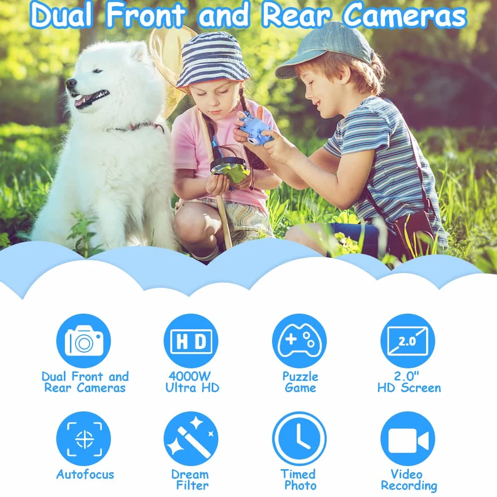 OSDUE Fotocamera per Bambini, 40MP Video HD con Schermo da 2 Pollici, Videocamera Digitale con Scheda 32GB - Regali per Ragazze e Ragazzi 3-10 Anni