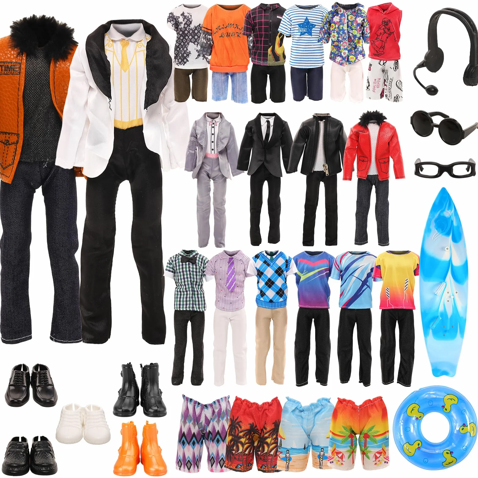 Miunana 6 Abiti Vestiti + 1 PCS Pantalonicini + 5 PCS Scarpe + 5 Accessori Per 12 Pollici 32 cm Bambola Ragazzo (Selezionati A Caso)
