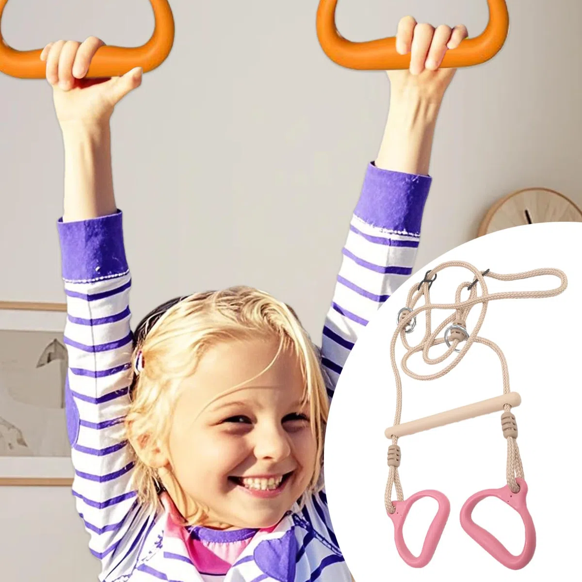Trapeze Swing | 57.09 pollici di anelli di attrezzatura da palestra | Anelli appesi all'esercizio con cinturini | Gioco sensoriale stabile regolabile portatile per bambini adulti cortile da gioco este
