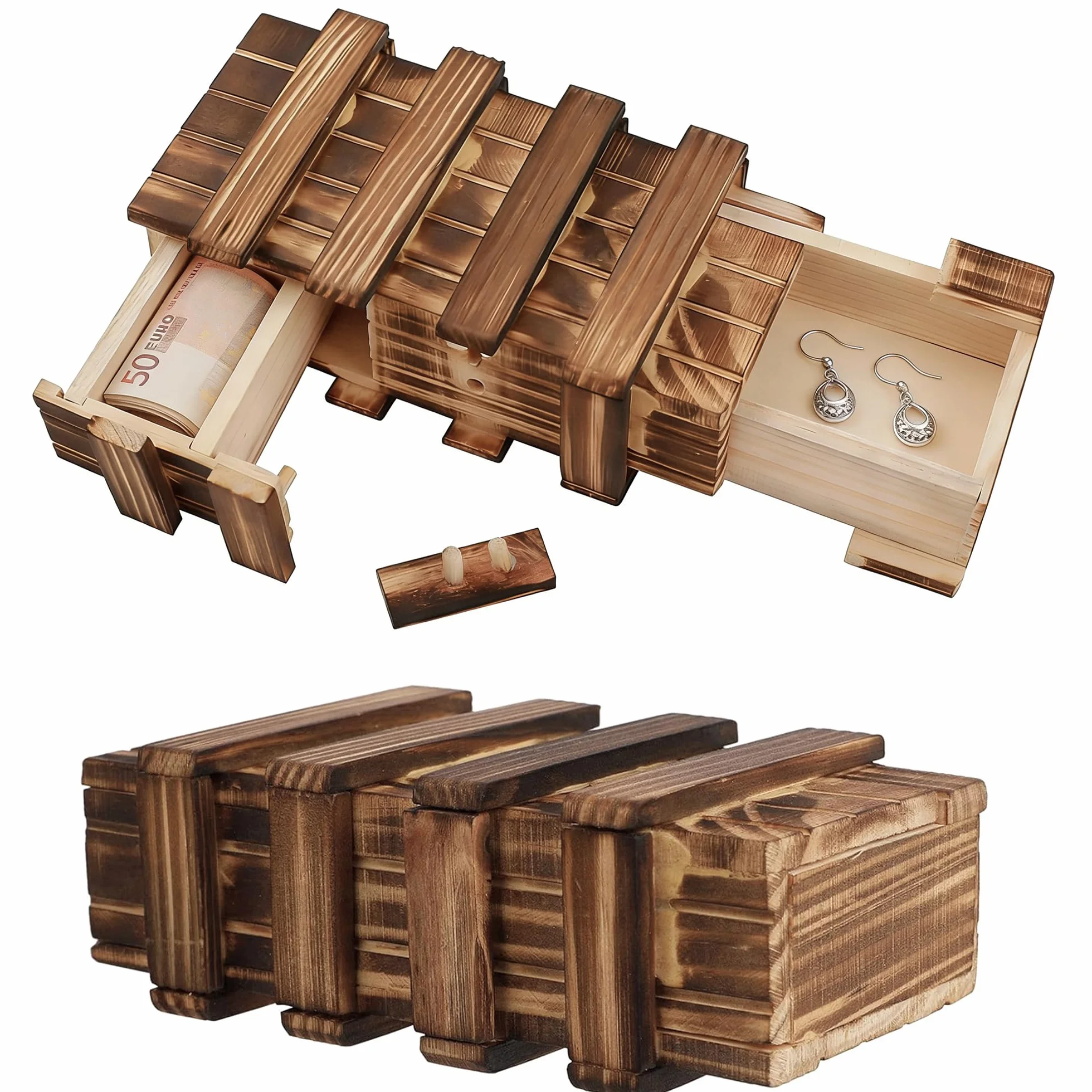 2 scatole magiche per enigmi, in legno, con scomparto segreto, set puzzle, magico, scatola regalo per denaro, regalo di matrimonio, compleanno, piccolo puzzle