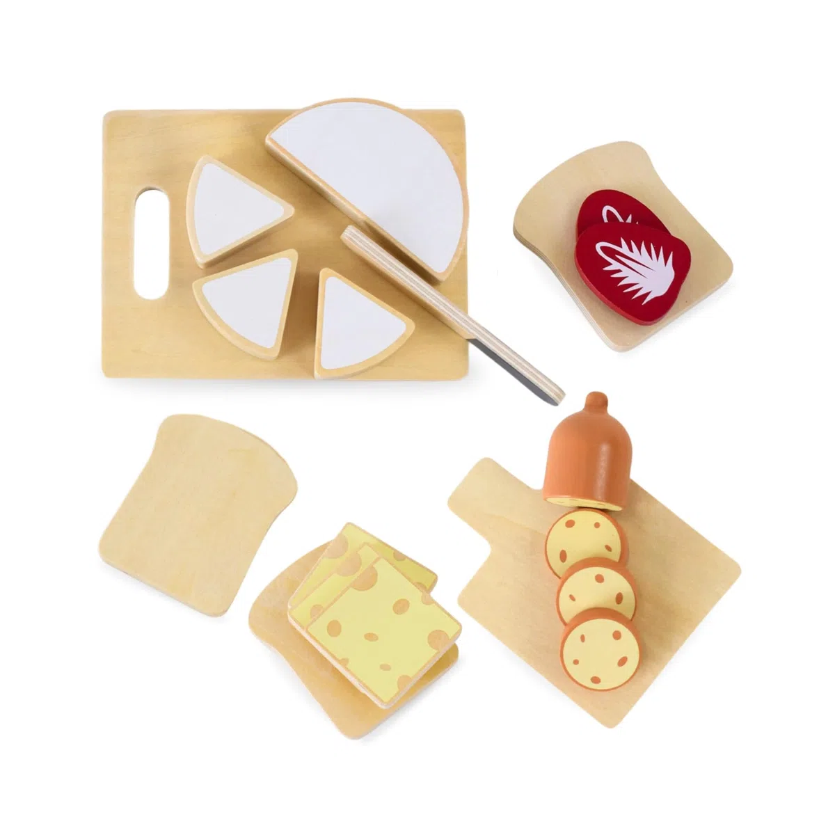 Mamabrum Set Colazione in Legno per Bambini - Gioco di Pappa con Accessori da Cucina per Piccoli Chef, Include Tagliere e Alimenti in Legno