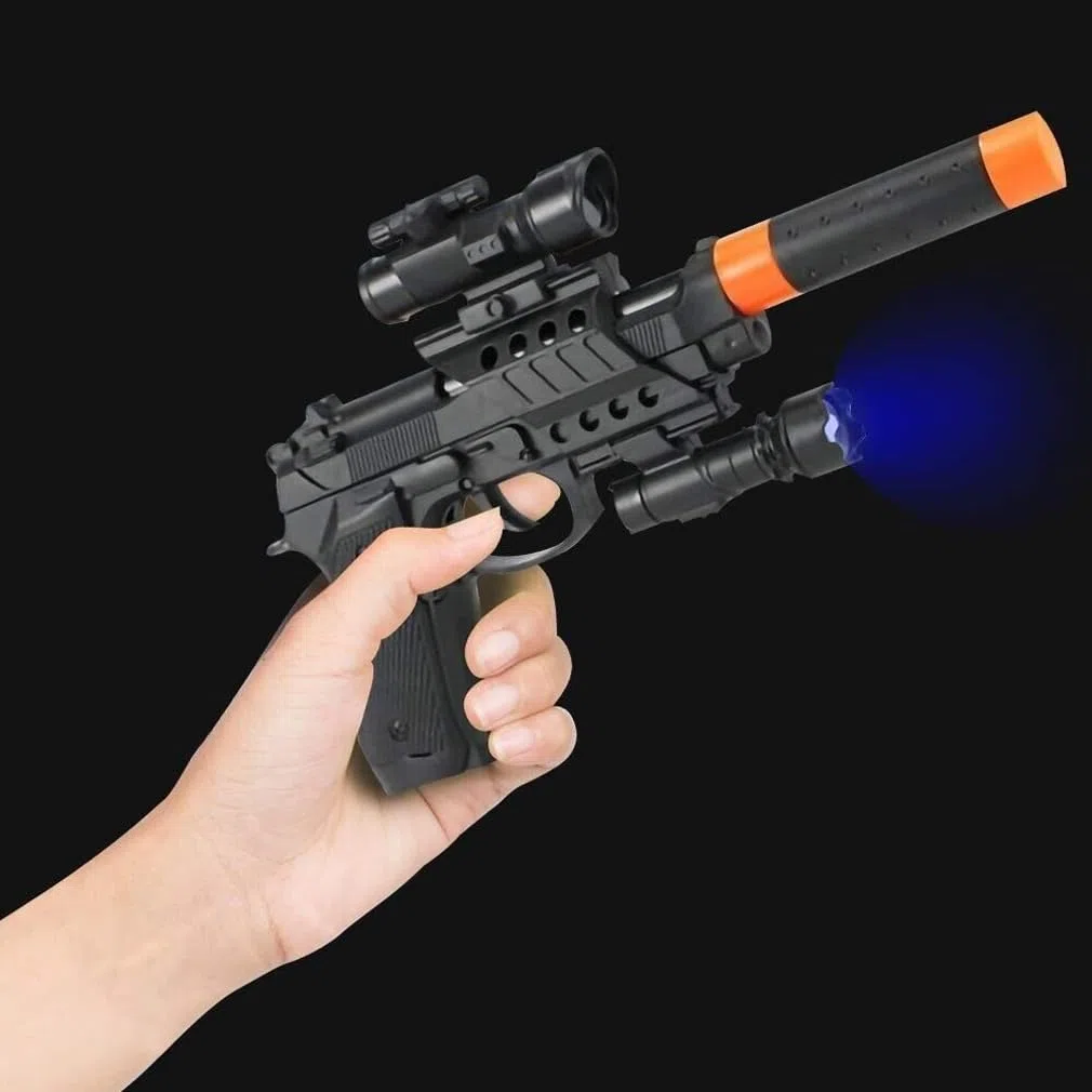 Pistola Giocattolo per Bambini Pistola Giocattolo Luci e Suoni Pistola Gioco Bambini con Luce Suono Mirino Silenziatore Smontabile Pistola Polizia Squadra Speciale Pistola Effetti Luminosi Sonori
