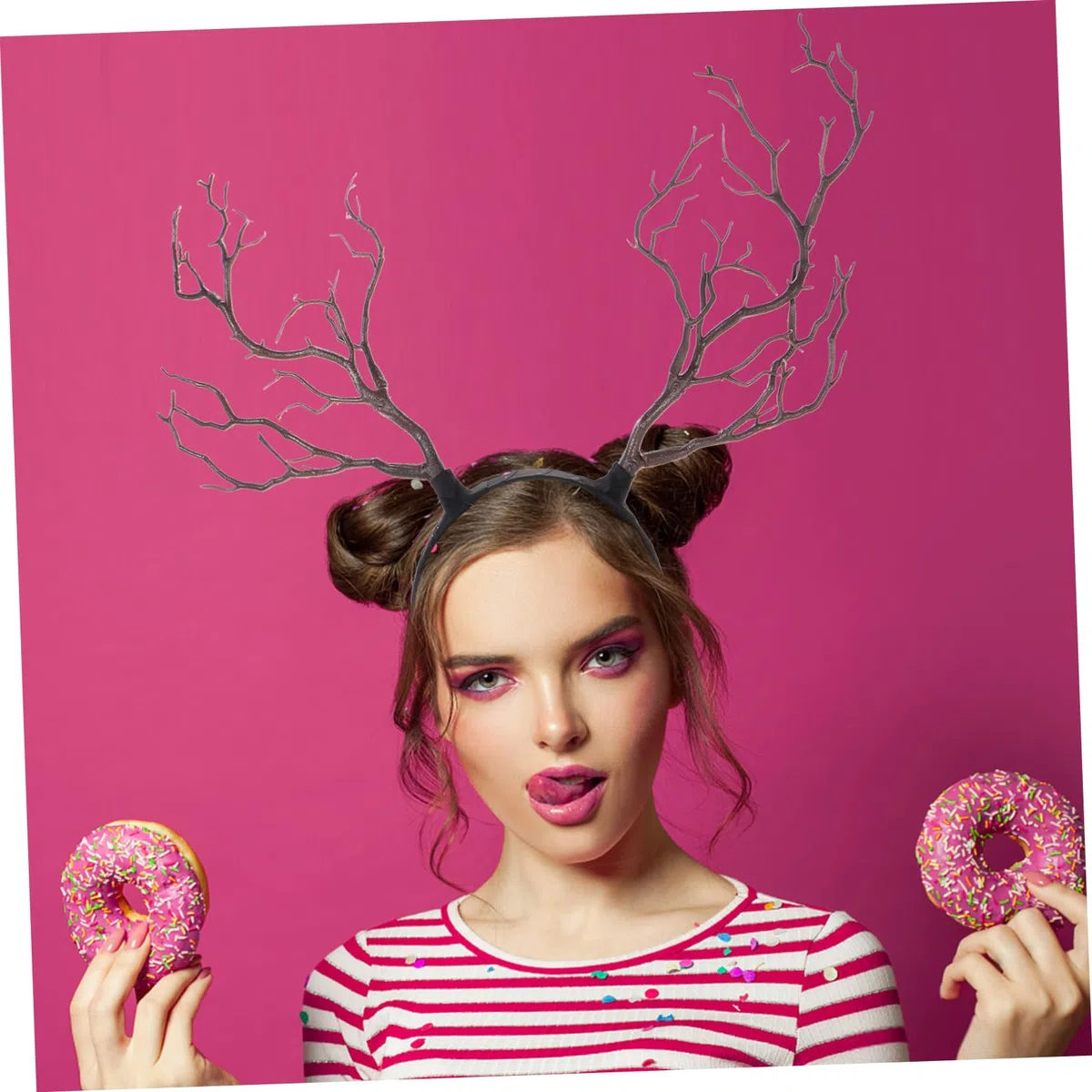 Cerchietto con Corna Cervo Marrone per Accessorio Costume Natalizio Flessibile e Fascia Rami per Feste e Cosplay