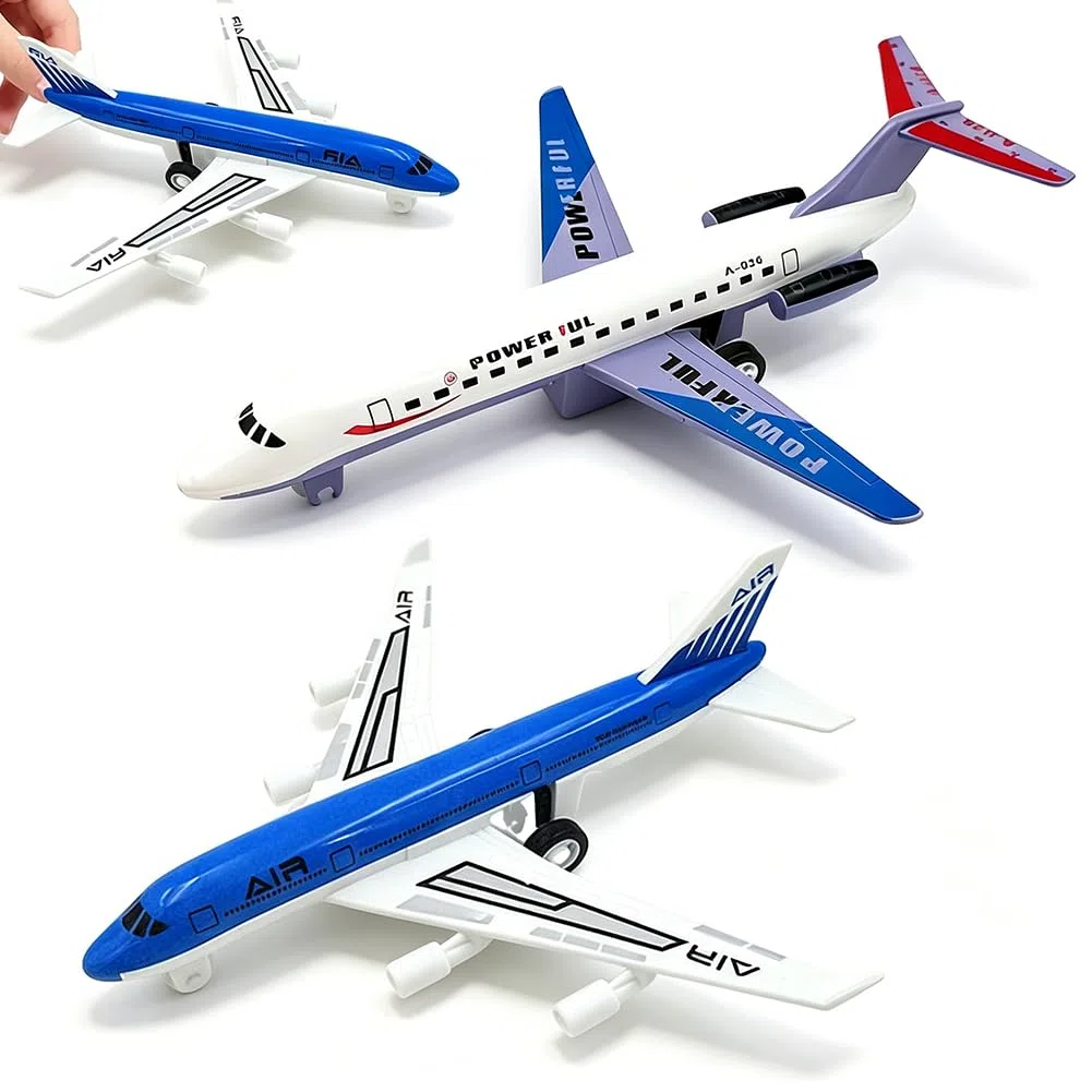 Bianco e Blu Aereo Giocattolo, 2 Pezzi Modellino Aereo, Giocattoli Educativi con Funzione di Ritiro, Miniatura Deco Aeroplano Giocattolo Natale Compleanno Regalo