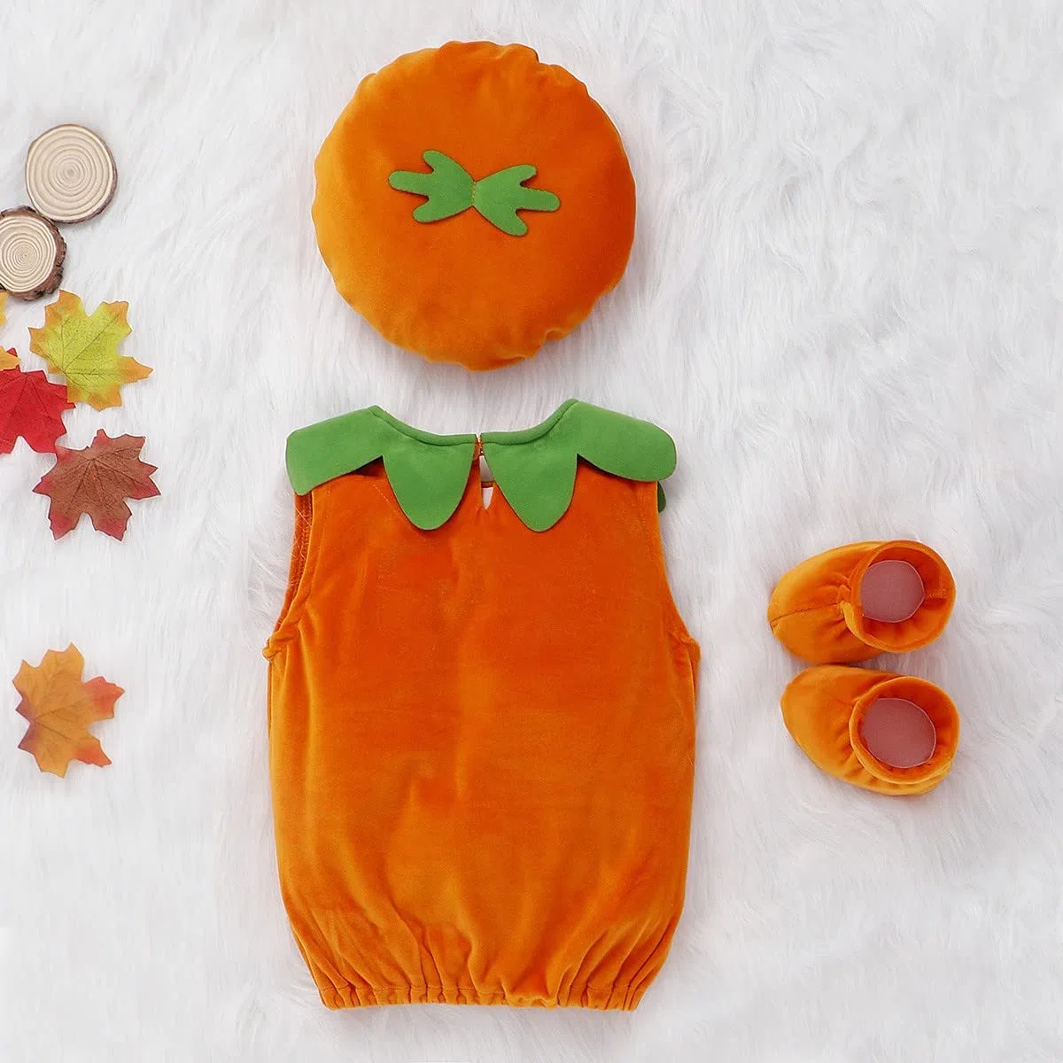 Hifot 3 Pezzi Vestito Zucca Neonato,Costume Zucca Bambino Pagliaccetto con Cappello e Scarpa Costumi Halloween Bambini Ragazze Ragazzi