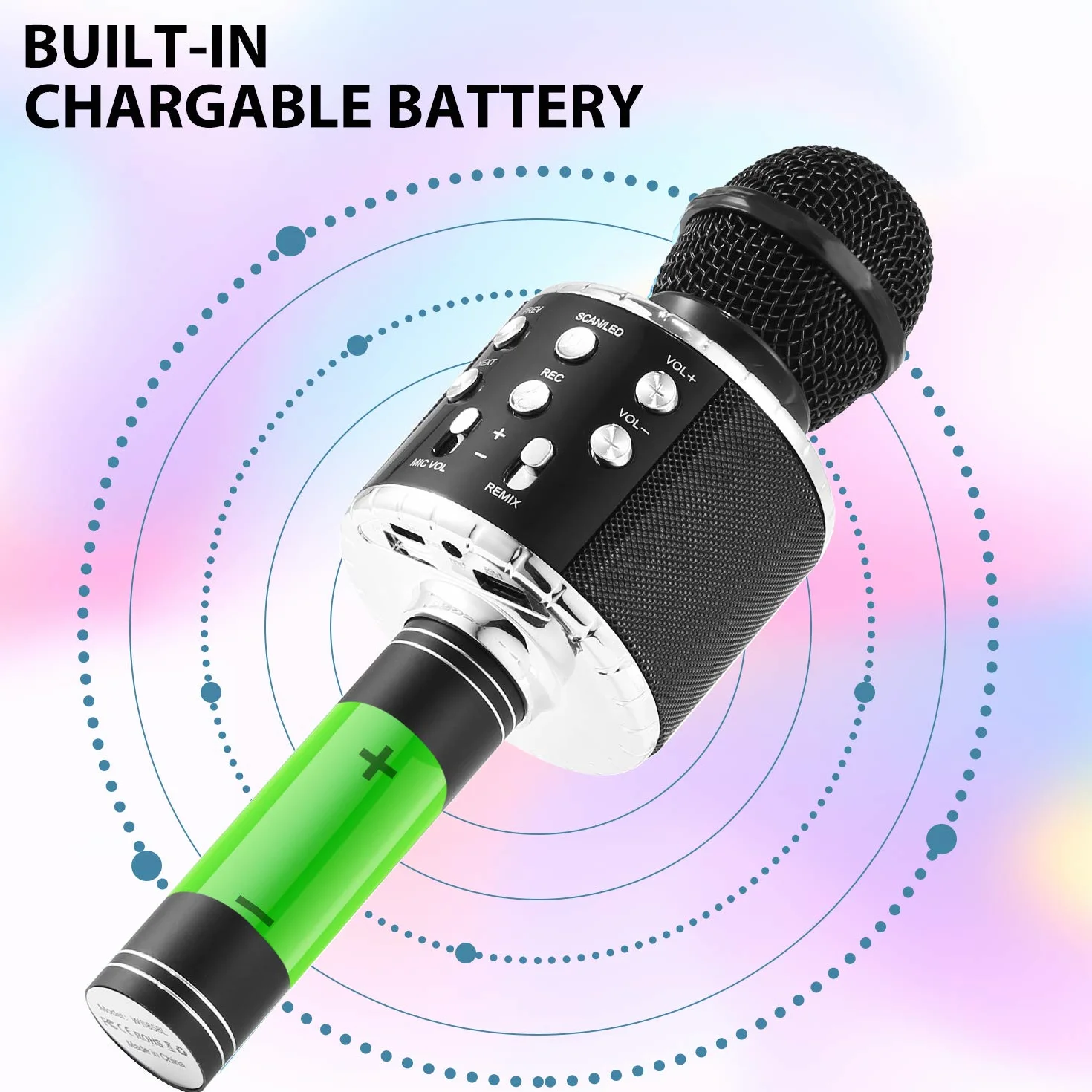 Fede Microfono Karaoke Bluetooth Wireless per Bambini, Karaoke Portatile con Luci LED Multicolore per Cantare, Funzione Eco, Compatibile con Android/iOS, PC o smartphone