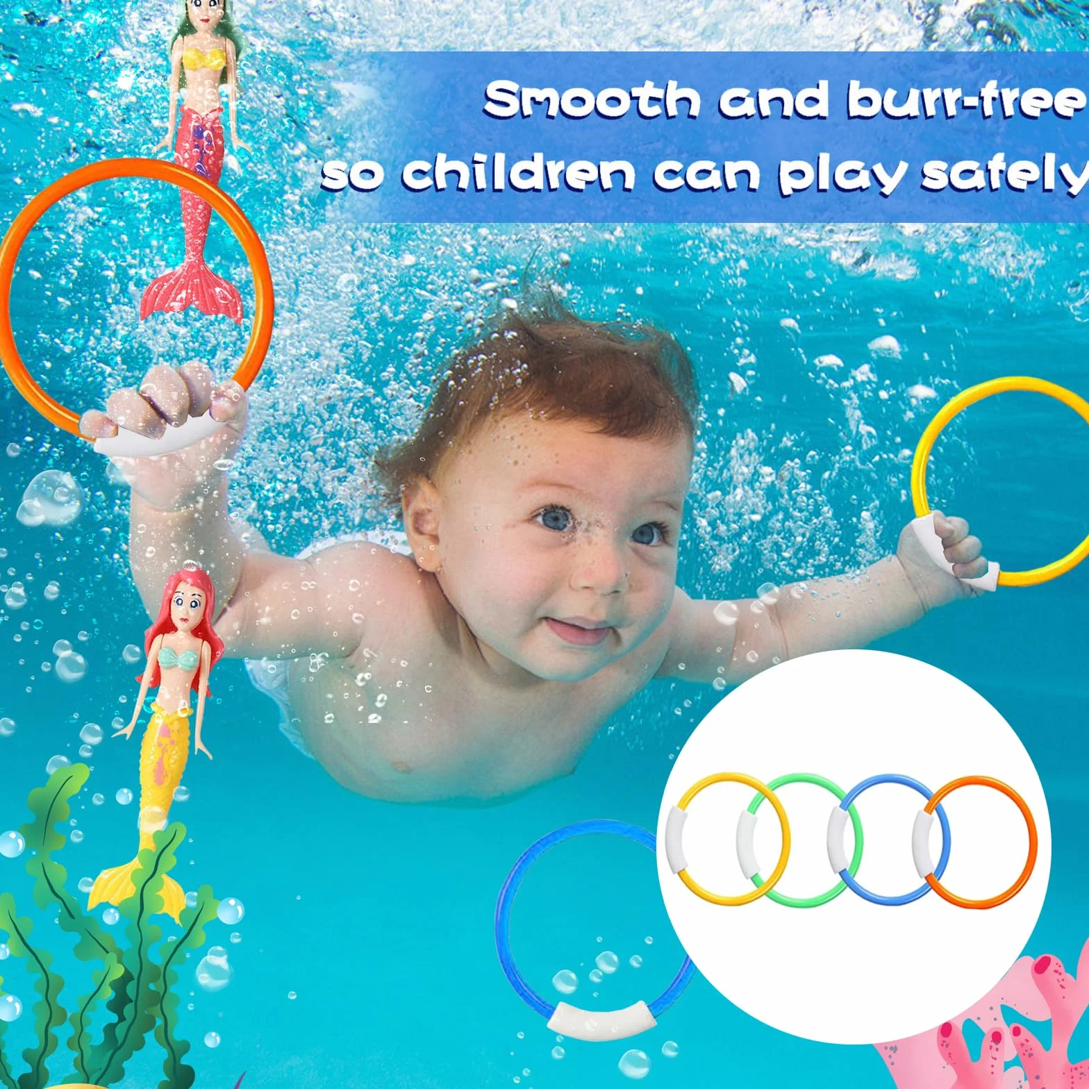 Set di giocattoli per immersioni subacquee, 12 pezzi, anelli per immersioni per bambini dai 4 ai 12 anni, siluri colorati e set di sirene subacquee, regalo per festa di piscina estiva per