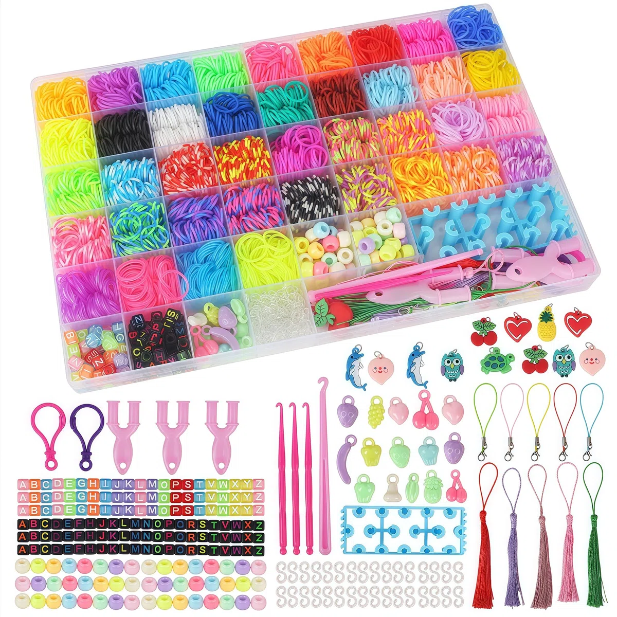 YeeQo 4100+ Set Elastici Per Braccialetti Colorati, fai da te per Elastici Braccialetti Kit per Bambini con 54 scomparti, comprensivo di telaio, ciondoli, perline, giocattoli creativi e regali