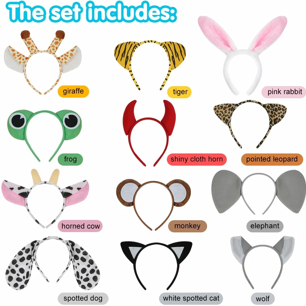 Animale Orecchio Cerchietto, Animals Headband per Feste, Cerchietto con Orecchie Accessori per Travestimento, Copricapo, Cosplay
