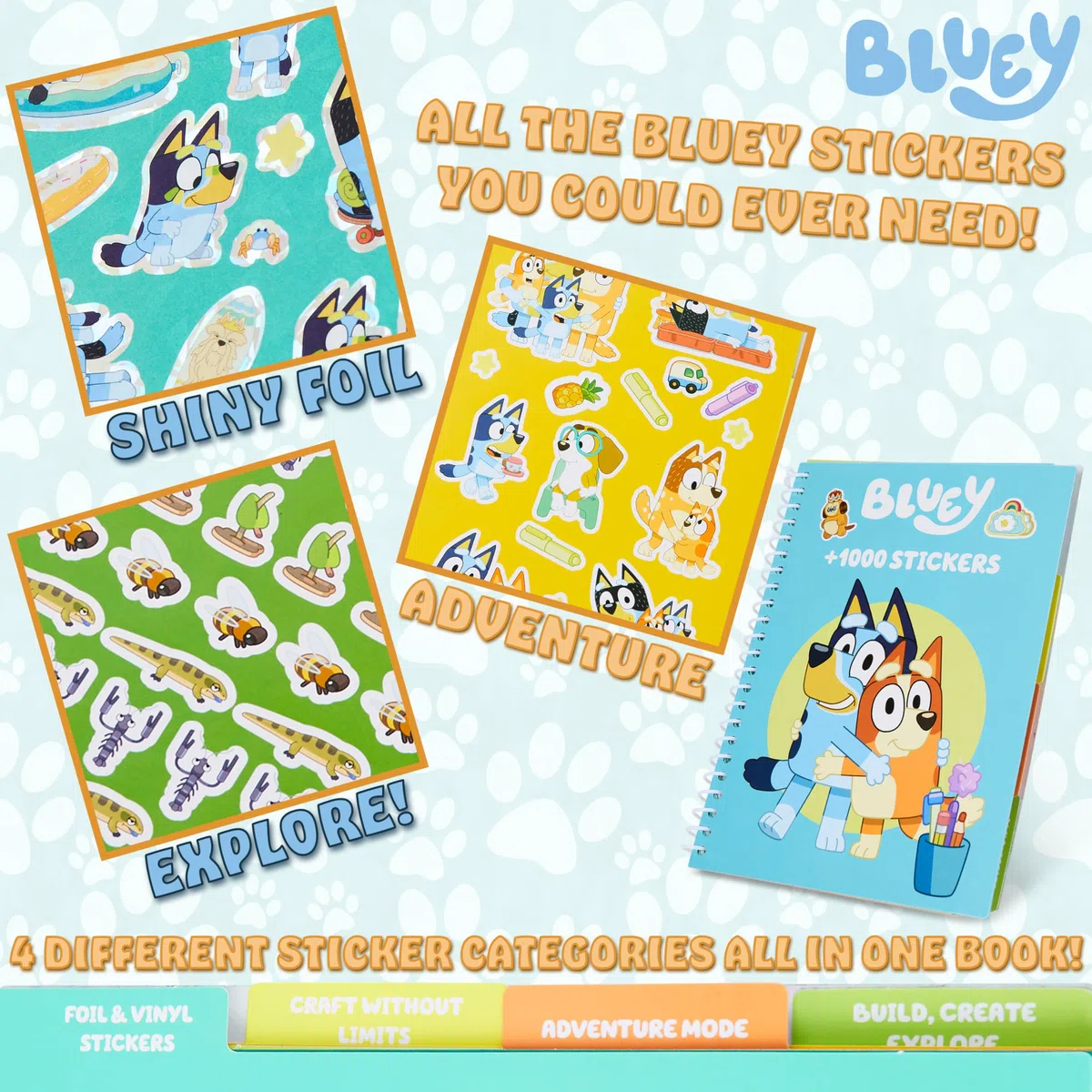 Bluey Libri Adesivi Bambini Libro Stickers + 1000 Adesivi per Scrapbooking Attivita Creative per Bambini Idea Regalo