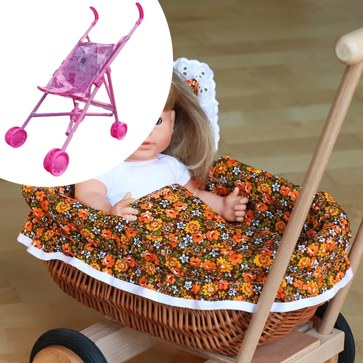 Passeggino per Bambole Pieghevole, Decorazione Adorabile, Ombrello Interattivo Portatile