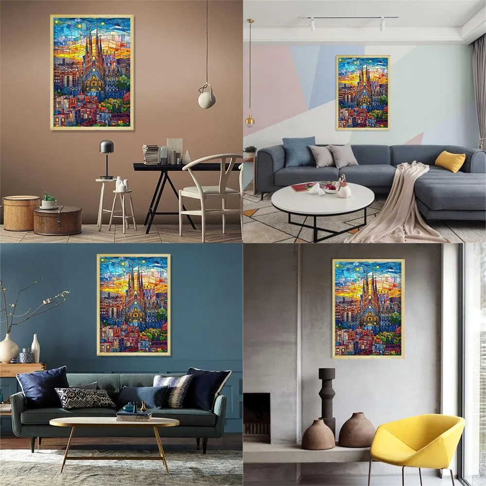 Puzzle 1000 pezzi per adolescenti Mosaico del tramonto di Barcellona Difficile Duro con pezzi completamente interconnessi di forma casuale 38x26cm