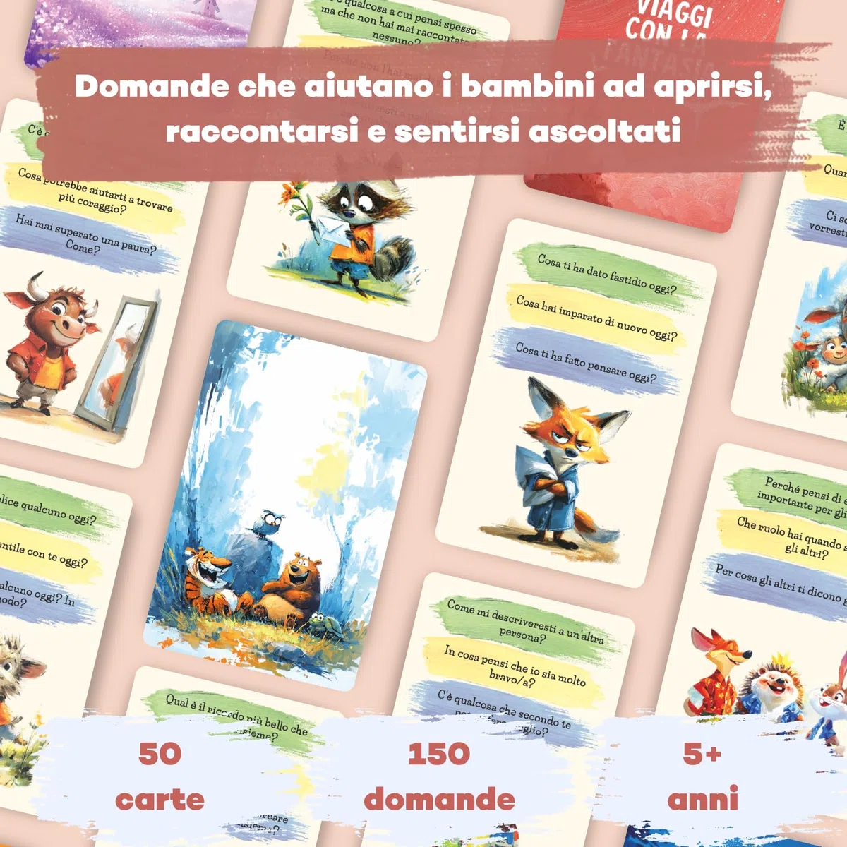 Raccontami un Po’ – Carte di Conversazione per Bambini 5+, 50 Carte Illustrate con 150 Domande in Italiano, Gioco Educativo Emozionale per Genitori e Figli