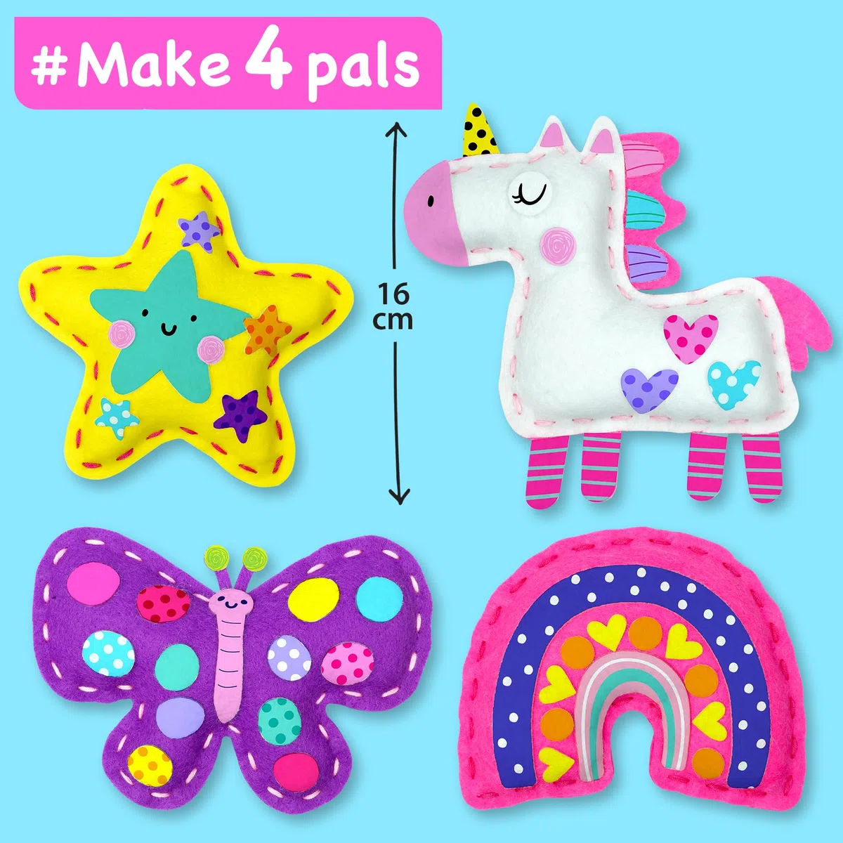 EZCRA Kit di Cucito per Bambini Unicorno - Set di Attività Creative 4 in 1 - Imparare a Cucire Facilmente - Animali di Feltro con Adesivi Decorativi - Per Bambine dai 4 agli 8 Anni