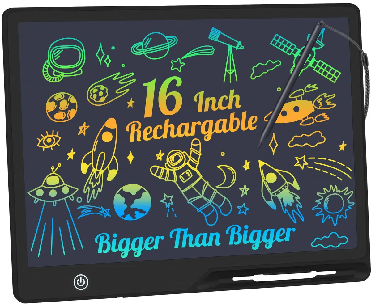 Tavoletta Grafica Bambini LCD 16 Pollici Ricaricabile, Lavagnetta Cancellabile Portatile, Pittura e Liste di Memoria Lavagna per Bambini Regalo Educativi Giocattoli (Nero)