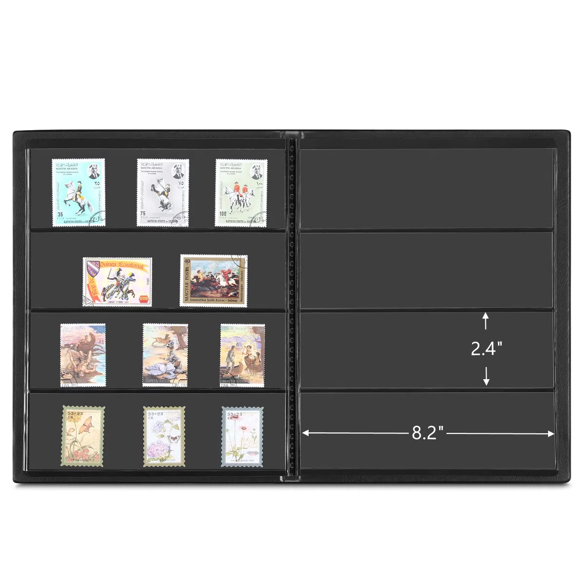 Album per francobolli, 4 righe 80 bustine Libro da collezione per filatelisti, 10 fogli Stockbook, Nero (4 righe)