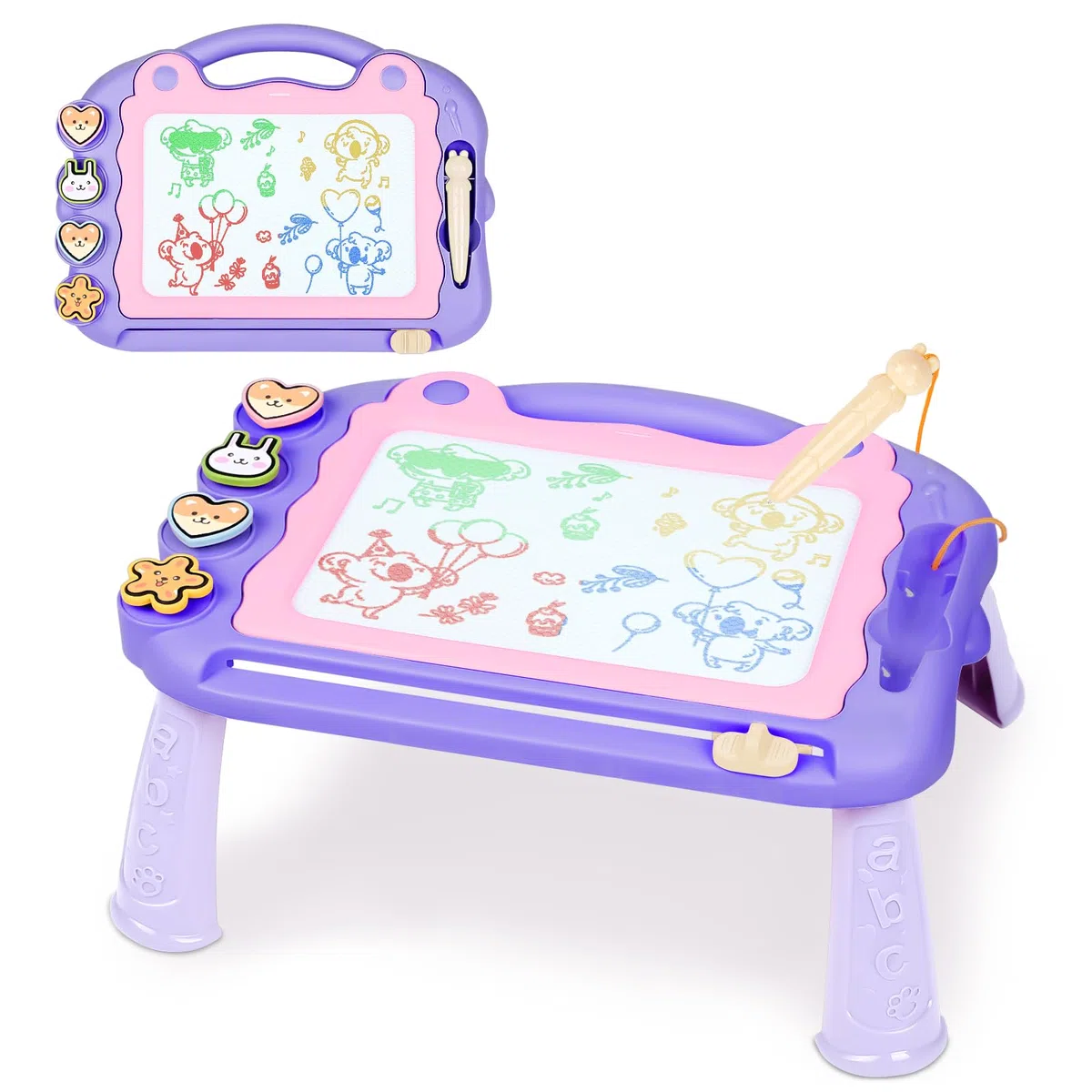 Lavagna Magnetica per Bambini, Lavagnetta Magica Portatile Tavola da Disegno Cancellabile Colori con 4 Francobolli e 1 Penna, Giocattoli Educativi per 3 4 5 Anni Bambini, Viola