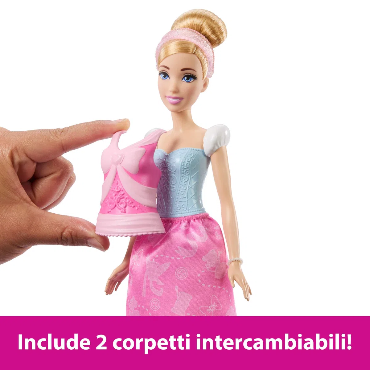 Mattel Disney Princess - Cenerentola 2 storie in 1, bambola alla moda ispirata al film con 2 look completi intercambiabili e 9 accessori inclusi, giocattolo per bambini, 3+ anni, rosa, JCR95