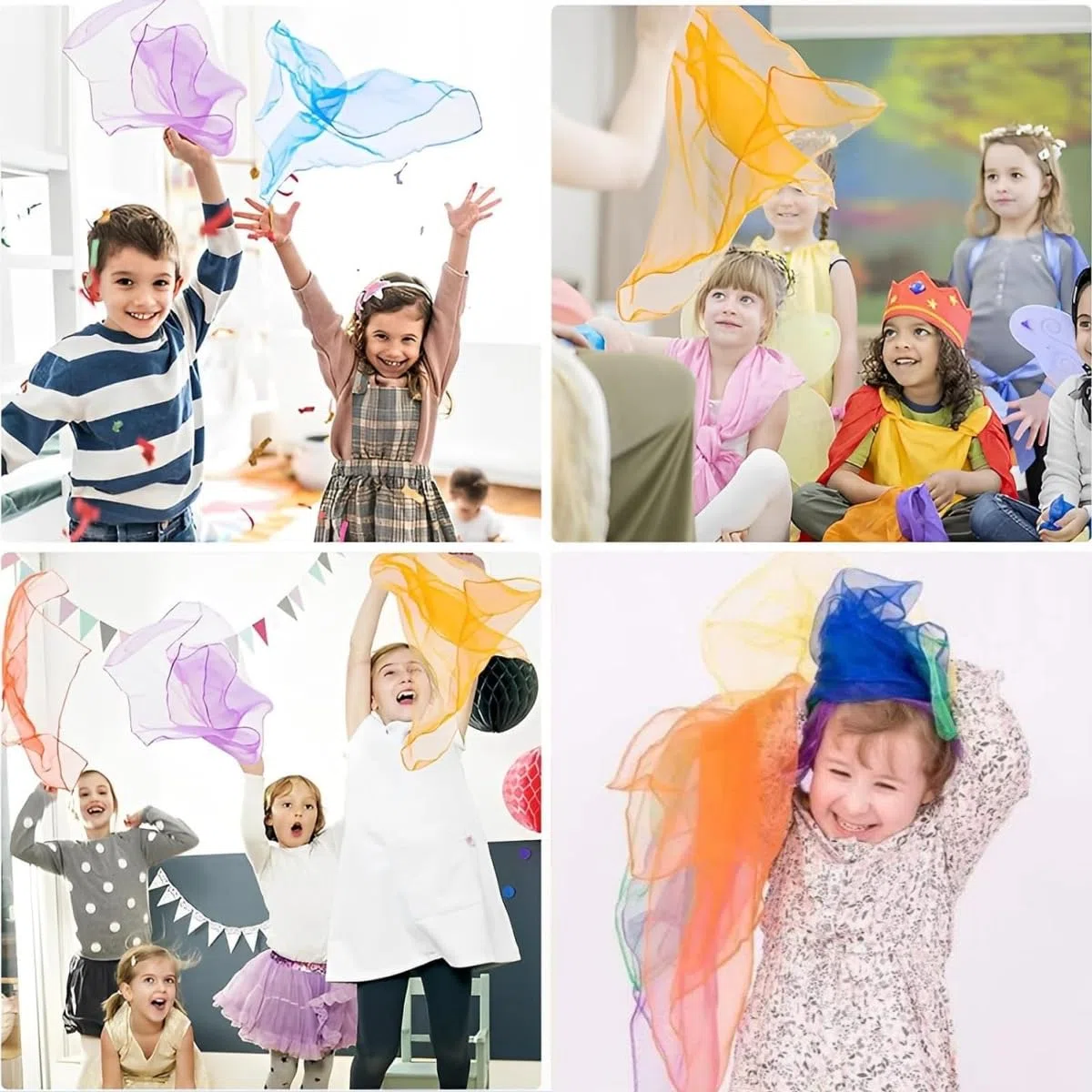 36 panni da giocoliere, colorati, in seta, per bambini, quadrati, danza, da ginnastica, sensoriali, da ballo, 60 x 60 cm, panni colorati
