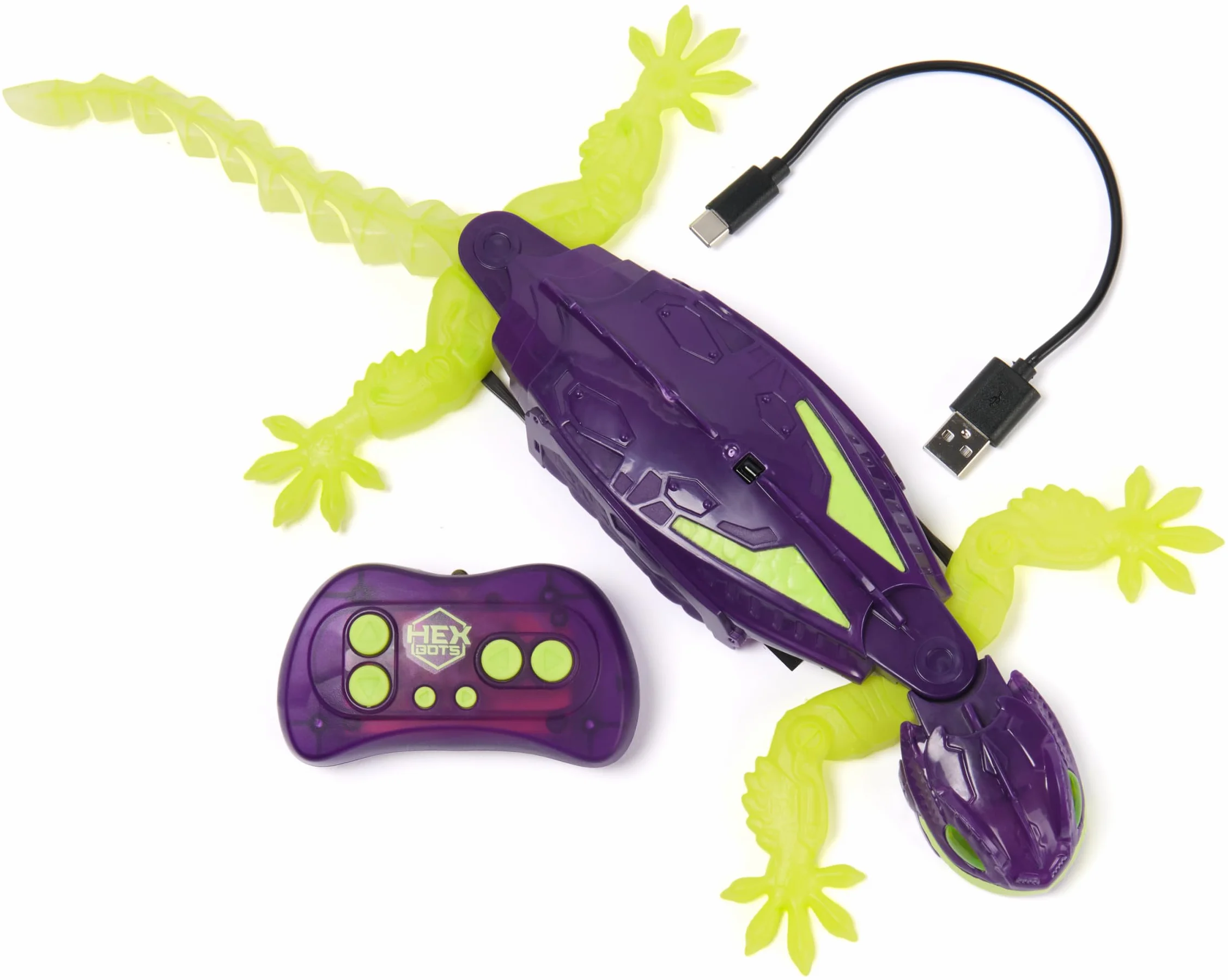 HEX BOTS Glow-in-The-Dark Gecko, Robot Radiocomandato Ricaricabile, Giocattolo Che Si Arrampica sulle Pareti, Fluorescente al Buio, 4+ Anni, Multicolore, 6075451