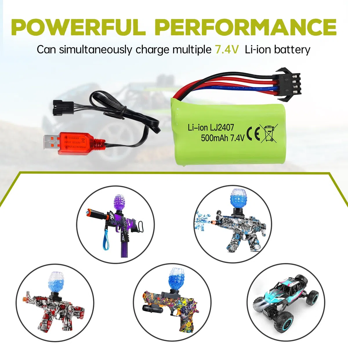 7.4V 500mAh SM-4P Plug Batteria Ricaricabile con Cavo di Ricarica USB per EC16 DE85 RC Toy Car Modello Buggy Batteria M416 Gel Blaster Elettrico Batteria di Ricambio