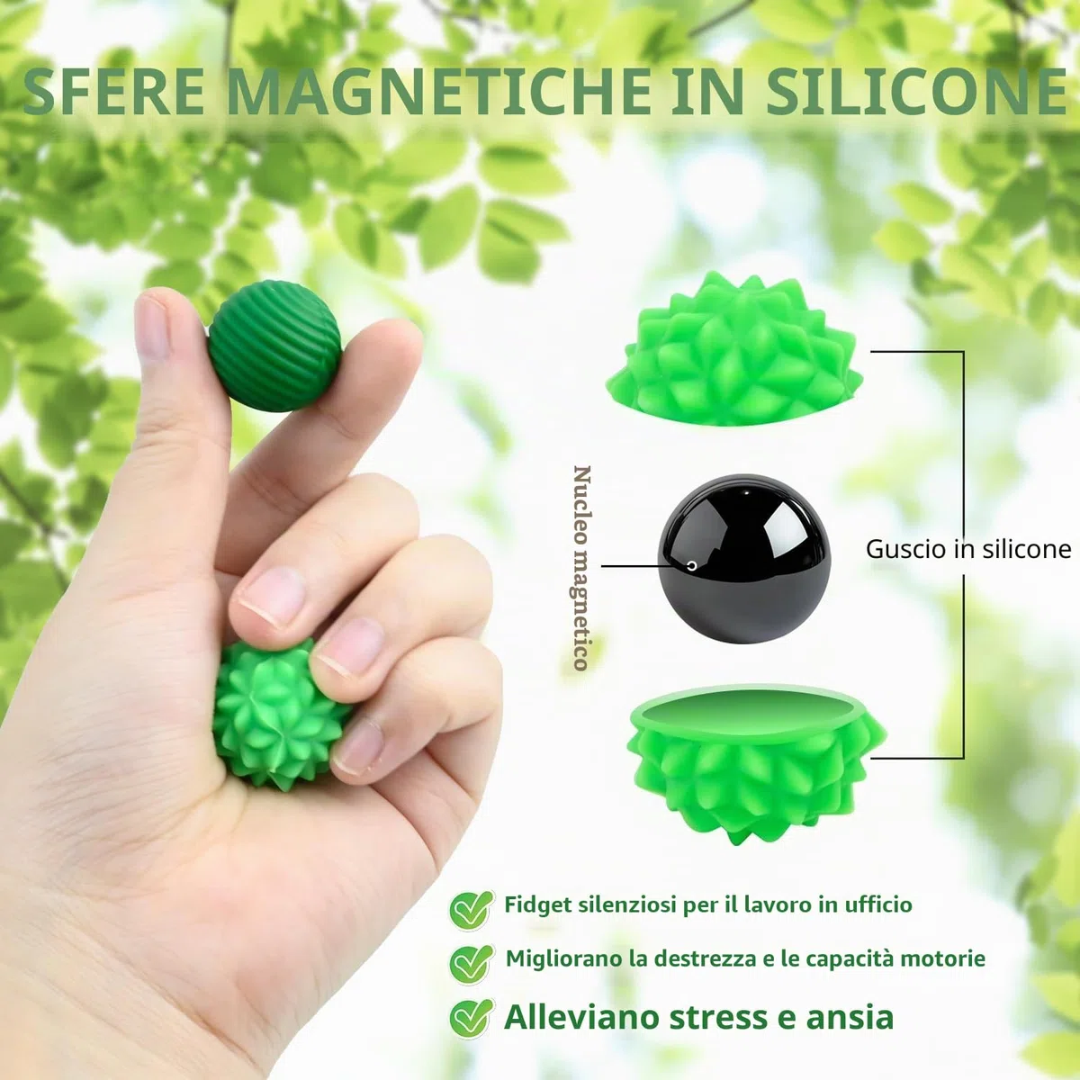 8 Palline Magnetiche Fidget Toys, Palle Fidget Magnetiche in Silicone Giocattoli Sensoriali Fidget con scatola di immagazzinaggio per Adulti e Bambini, Sollievo Dallo Stress e Relax