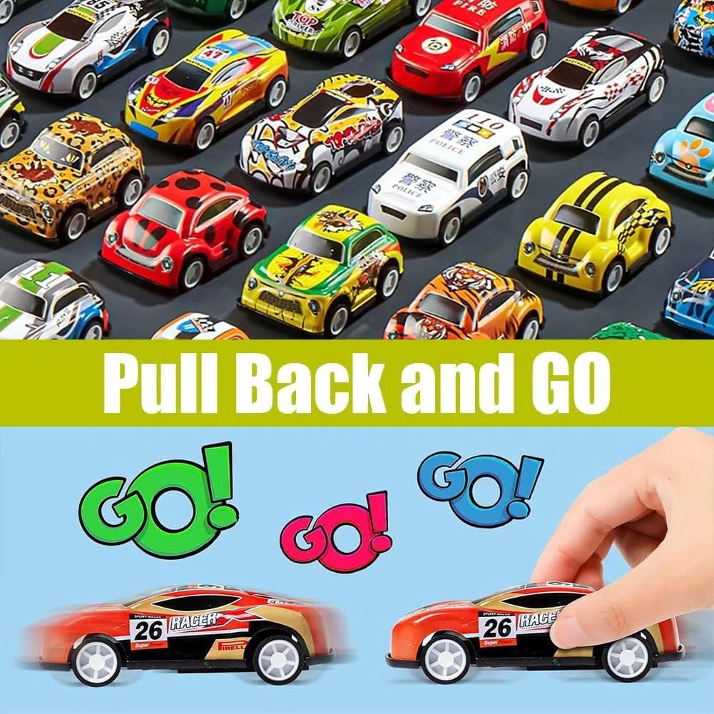 Mini Auto, 30PCS Mini Auto da Corsa Metallo Auto da Corsa Set Macchine con Tappeto da Gioco Veicolo Metallo Die Cast Regali di Natale Cowboy per Carnevale