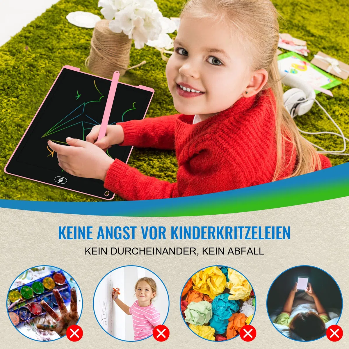 3 lavagne LCD da scrivania per bambini da 12 pollici, lavagnetta da pittura riutilizzabile, per bambini con pulsante di cancellazione, giocattoli per ufficio, scuola, casa (rosa + blu +