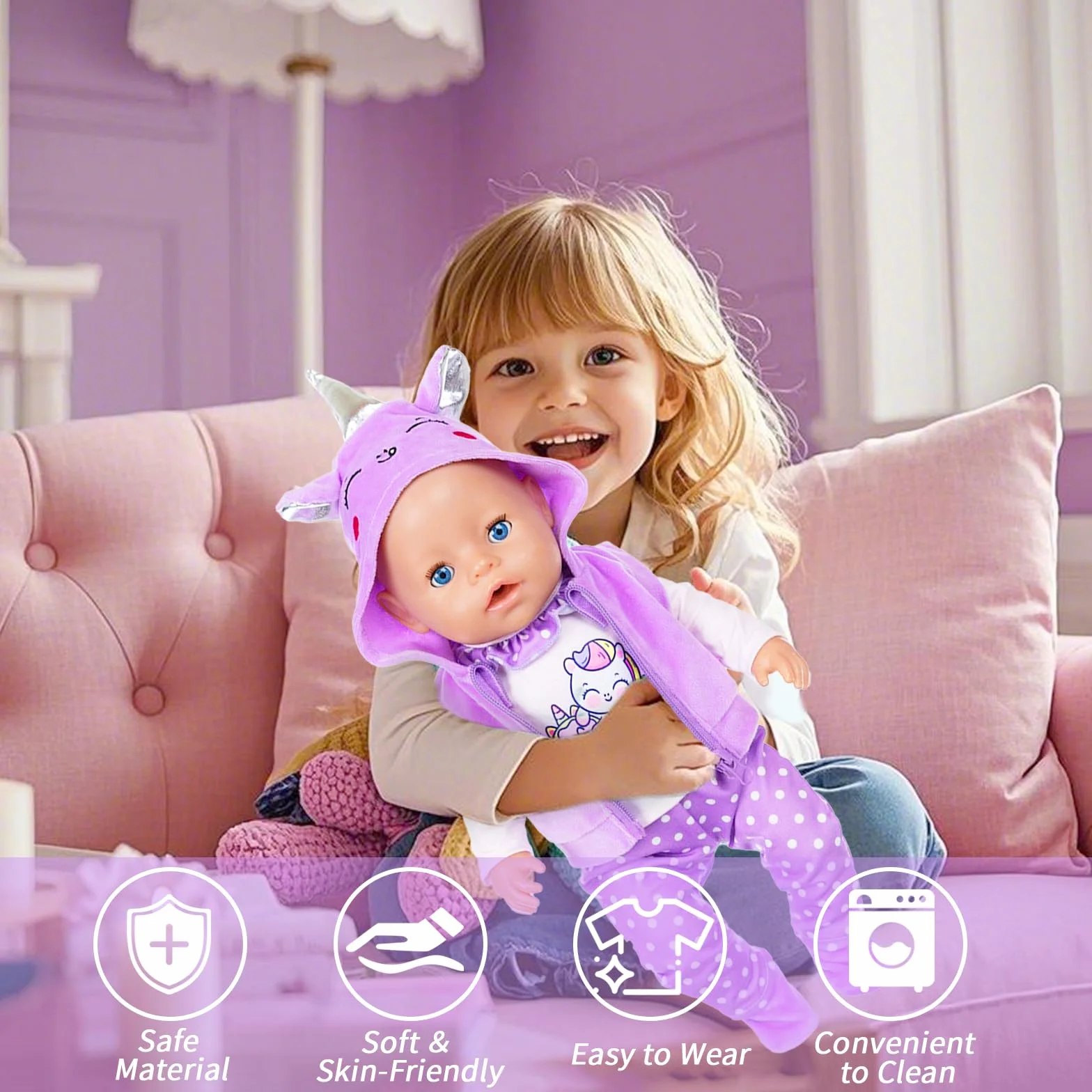 Abbigliamento e outfit per bambole neonate, abbigliamento per bambole pony 36-45 cm con felpa con cappuccio, pantaloni a punta a maniche lunghe, scarpe, set di abbigliamento per bambole, 12-18 pollici