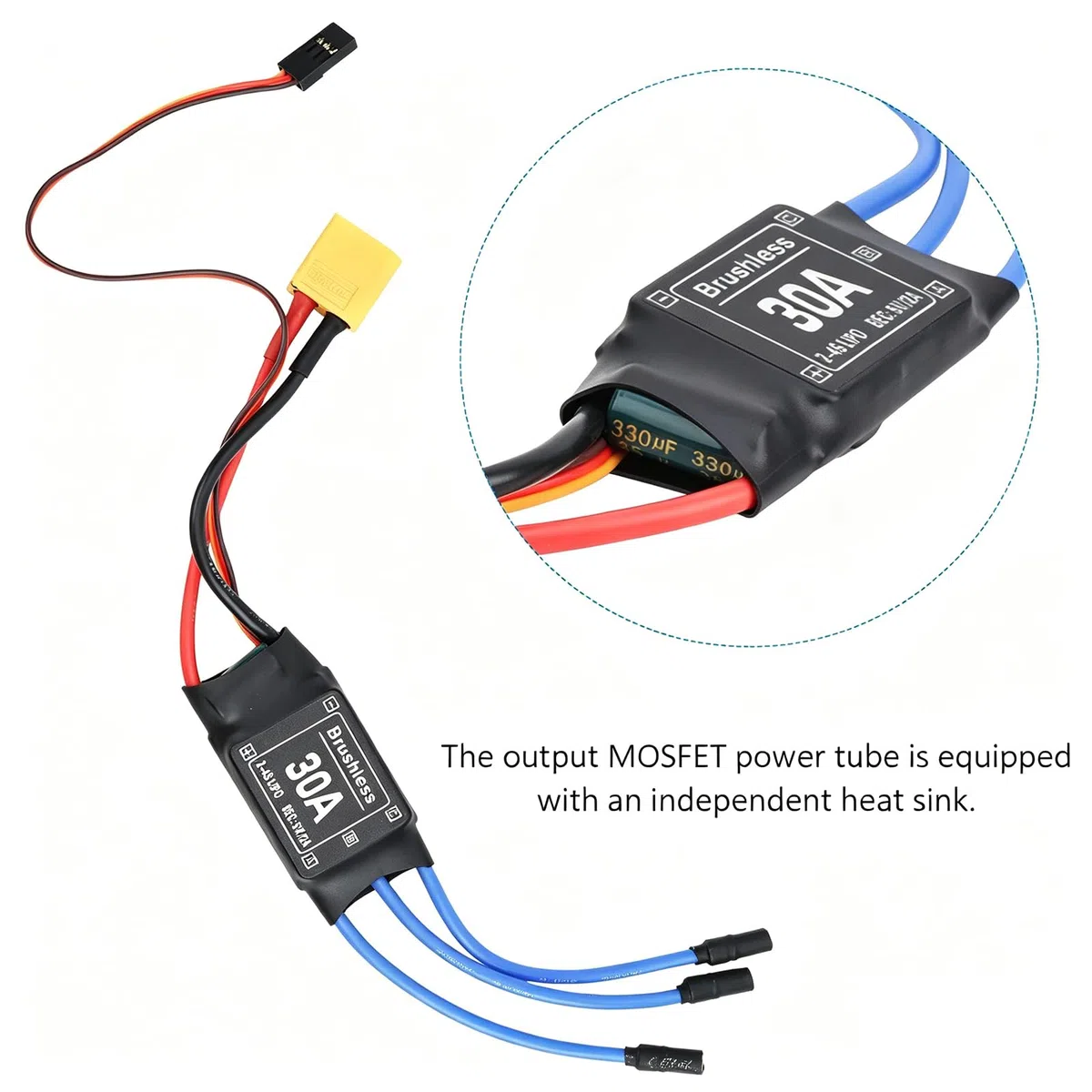 ESC Senza Spazzole 30A, Regolatore Di Velocità Elettrico Senza Spazzole 30A Con Spina Xt60, Protezione Da Bassa Tensione Uscita Bec 5V/1.5A Per Telecomando Rc Drone Aerei Elicottero Fpv