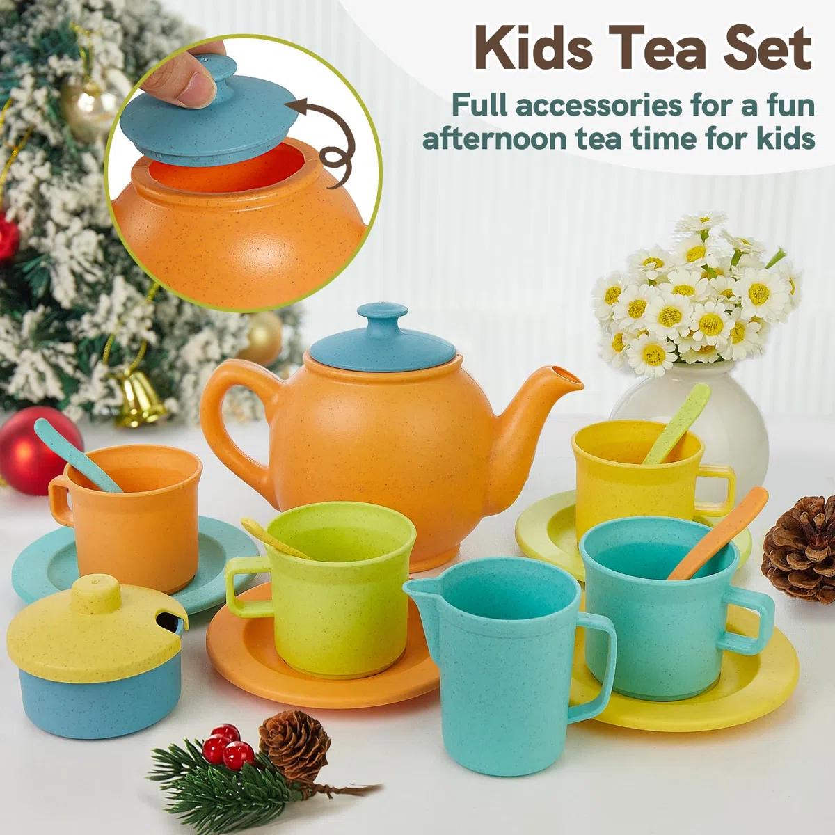 AOLEVA Set da tè per bambini per bambine piccole, fingere di giocare pomeridiano tè party set accessori da cucina giocattoli da picnic in plastica regali per bambini ragazze ragazzi bambino 3 4 5 anni