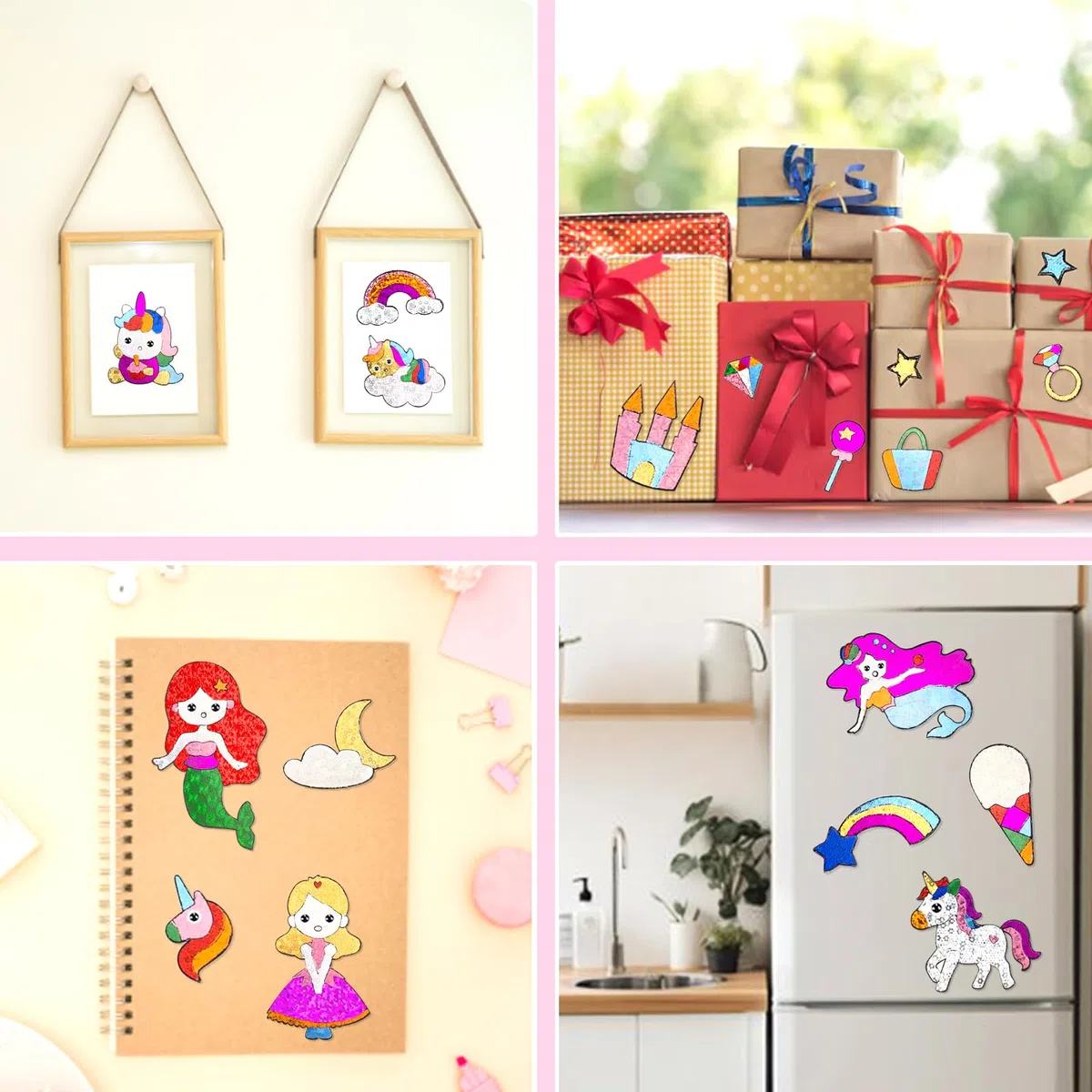 AJAZPER Scratch Art Bambini, Foil Craft Attività di Colorazione, Kit Artigianali Creativo Fai Da Te Giocattoli, Regali per Ragazzi Ragazze 4+ Anni (Rosa)