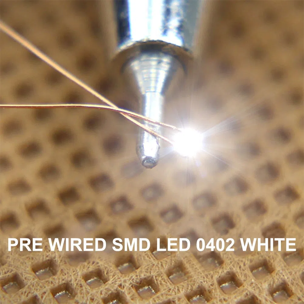 Evemodel C0402W - 20 LED SMD, forma 0402 + filo Cu, 20 cm, colore: Bianco