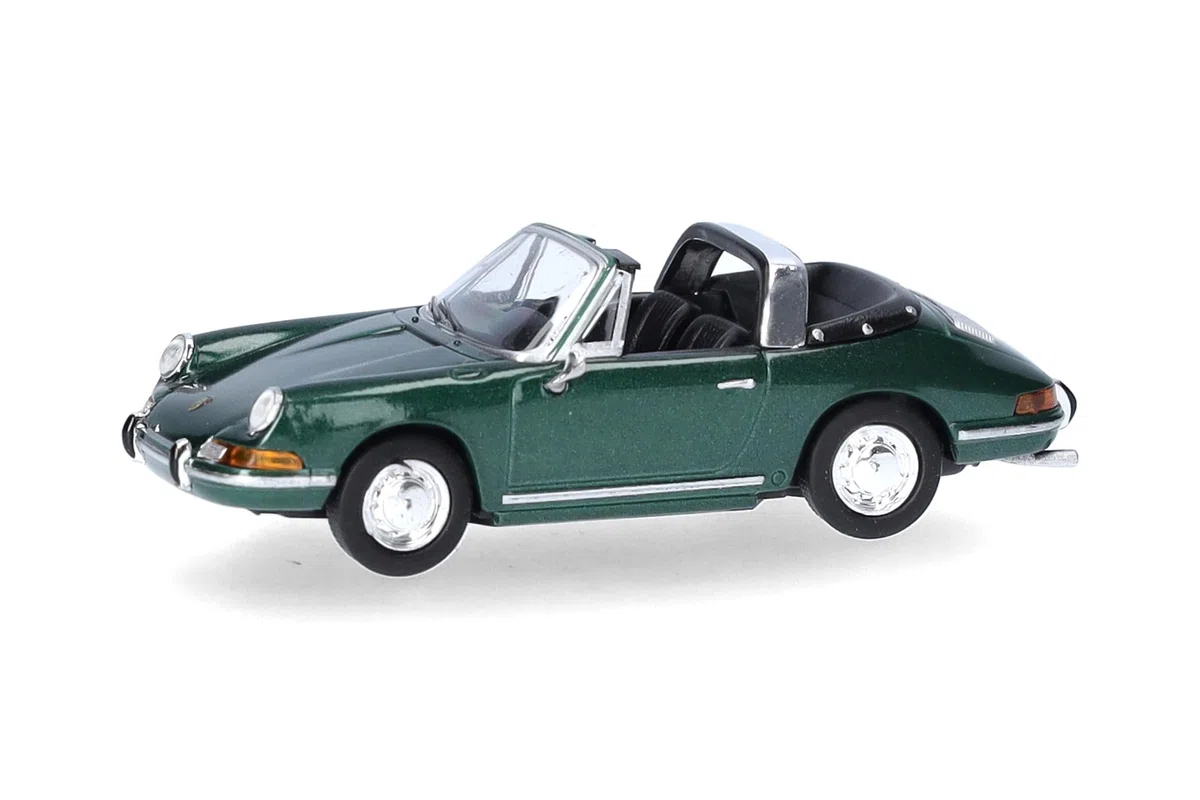 herpa Modellino auto Porsche 911 Targa, miniatura scala 1:87, pezzo da collezione, Made in Germany, modello in plastica, colore: verde metallizzato