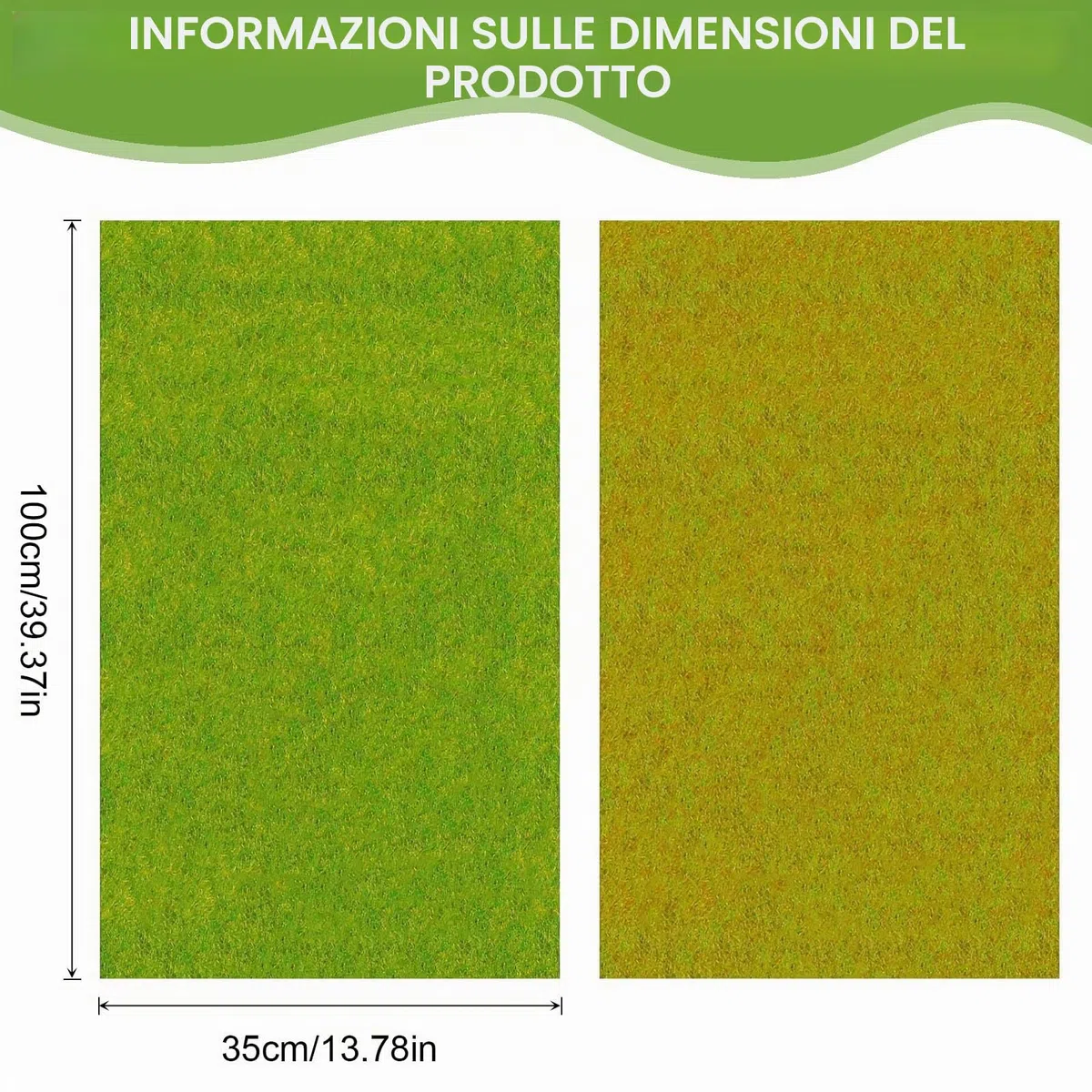 2 Rotoli Tappeto Erboso Sintetico 100 x 35 cm Tappeto Erboso Modello Ferroviario Floccato, Erba Finta Decorazione Bonsai Mini Giardino per Modellismo Paesaggistico(Verde Giallastro/Verde)