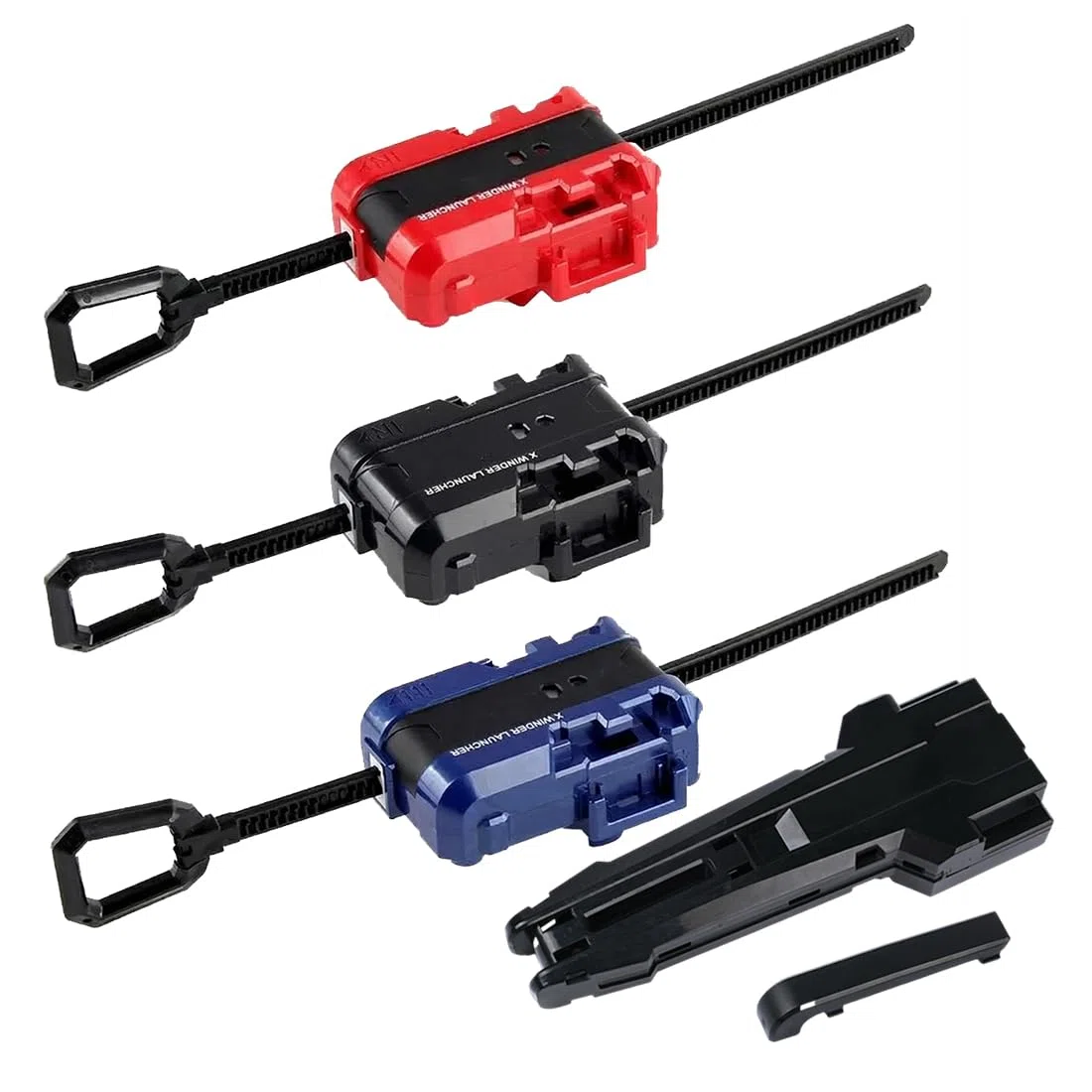 Set di 4 Spinner Burst X con Lanciatore a Corda, Starter Kit per Battaglie, Compatibile con Spinner Serie X (3 Lanciatori + 1 Impugnatura Ergonomica)