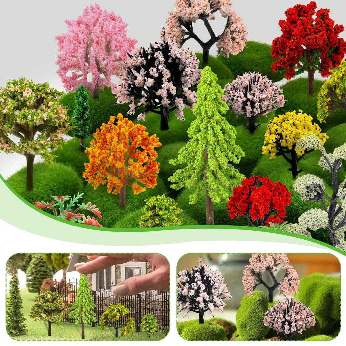 QUOZUO 42PCS Mini Modello Alberi in Miniatura, Modello Misto Alberi Colorati Costruire Treno Scenario