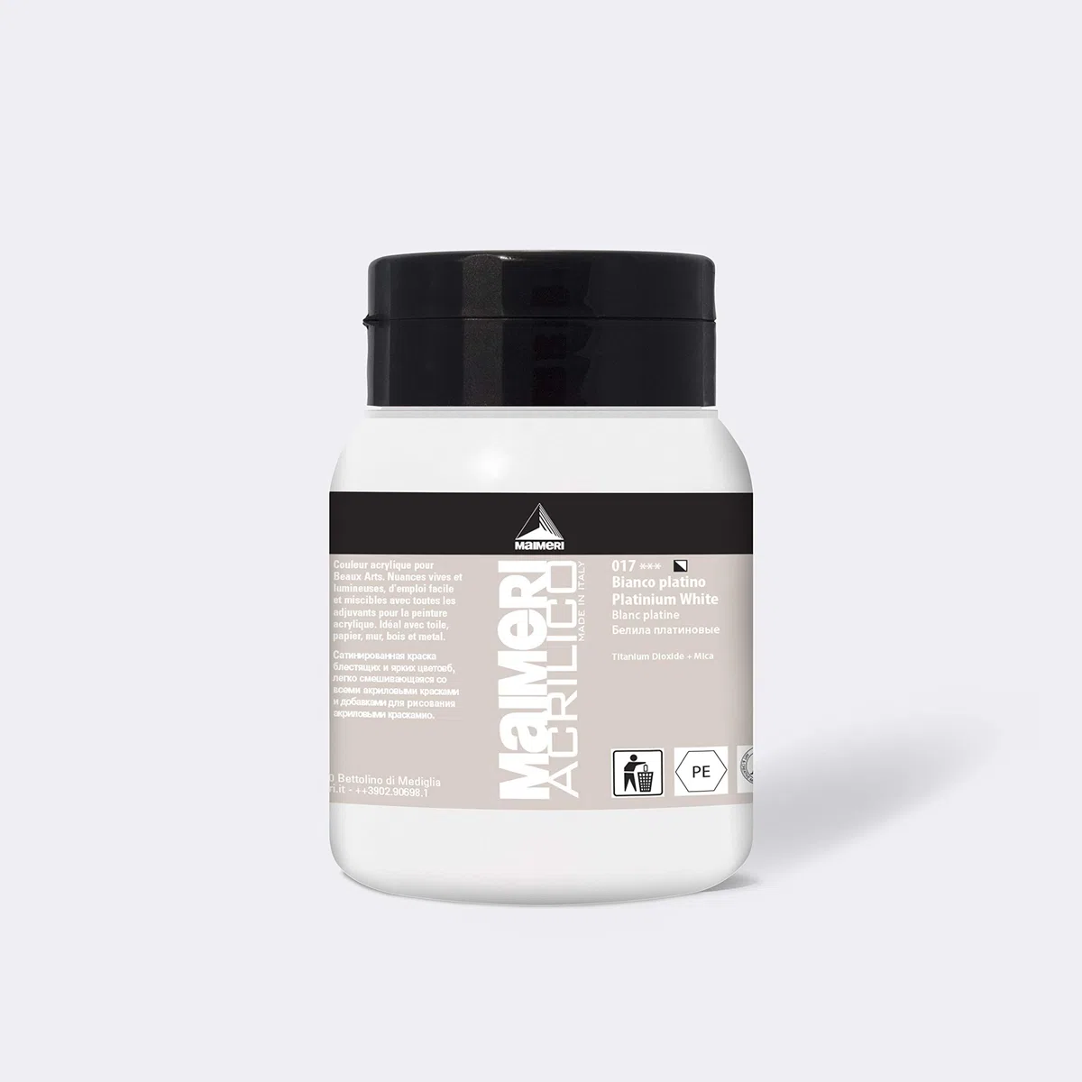 Maimeri ACRILICO 500 ml, Feine Künstleracrylfarbe, Farbton Platinweiß