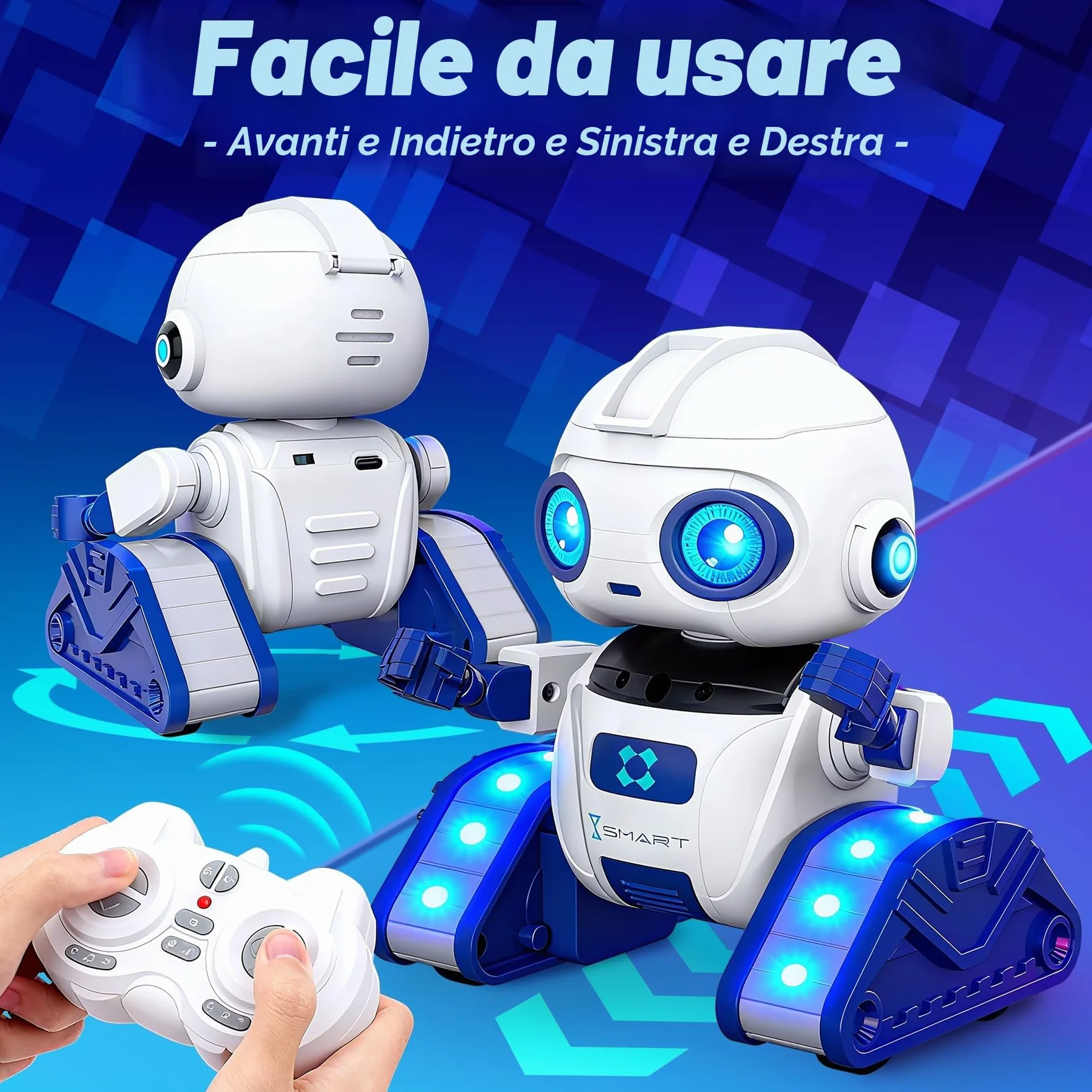 Robot Telecomandato con Controllo Gestuale per Bambini 3-12 Anni, Funzione di Proiezione, Occhi a LED, Musica