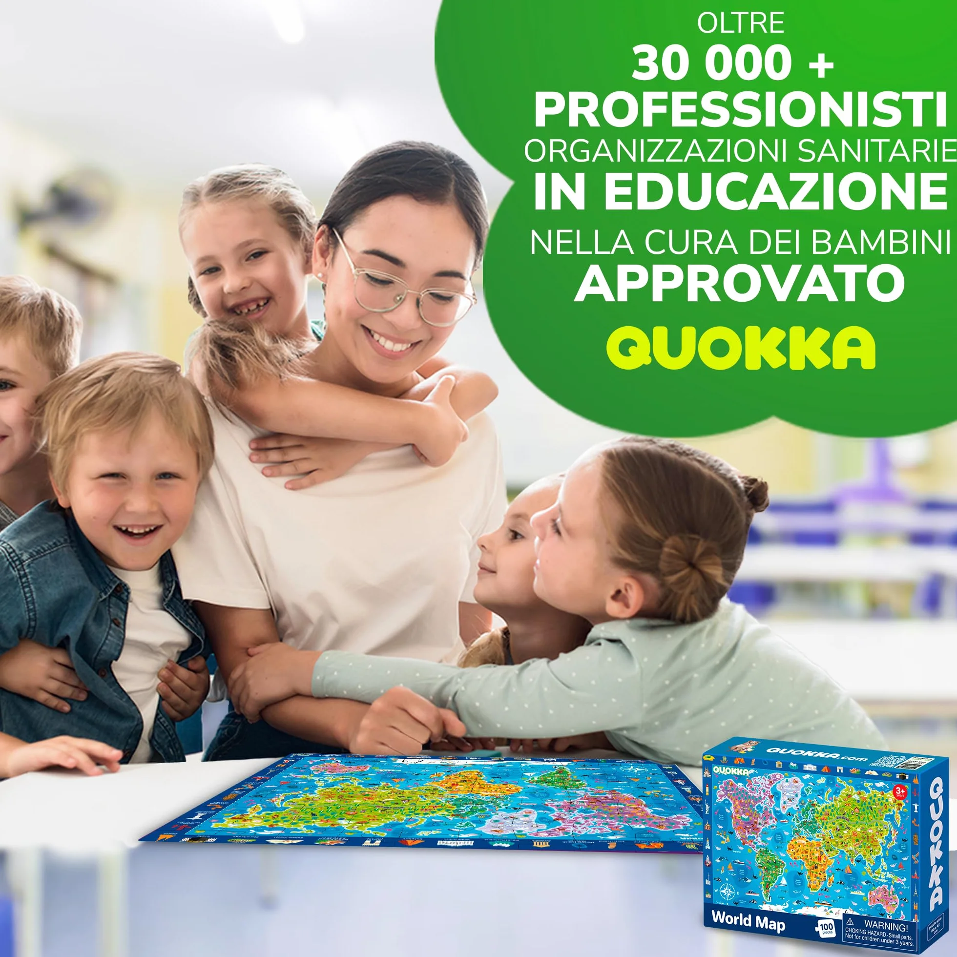 QUOKKA Puzzle 100 Pezzi Bambini 4 5 6 Anni – Set di 3 Puzzle Mappamondo Bambini 6 7 Anni – Gioco Educativo con Spazio Europa e Mappa del Mondo – Giocattolo Regalo per Ragazzi e Ragazze dai 4 ai 9