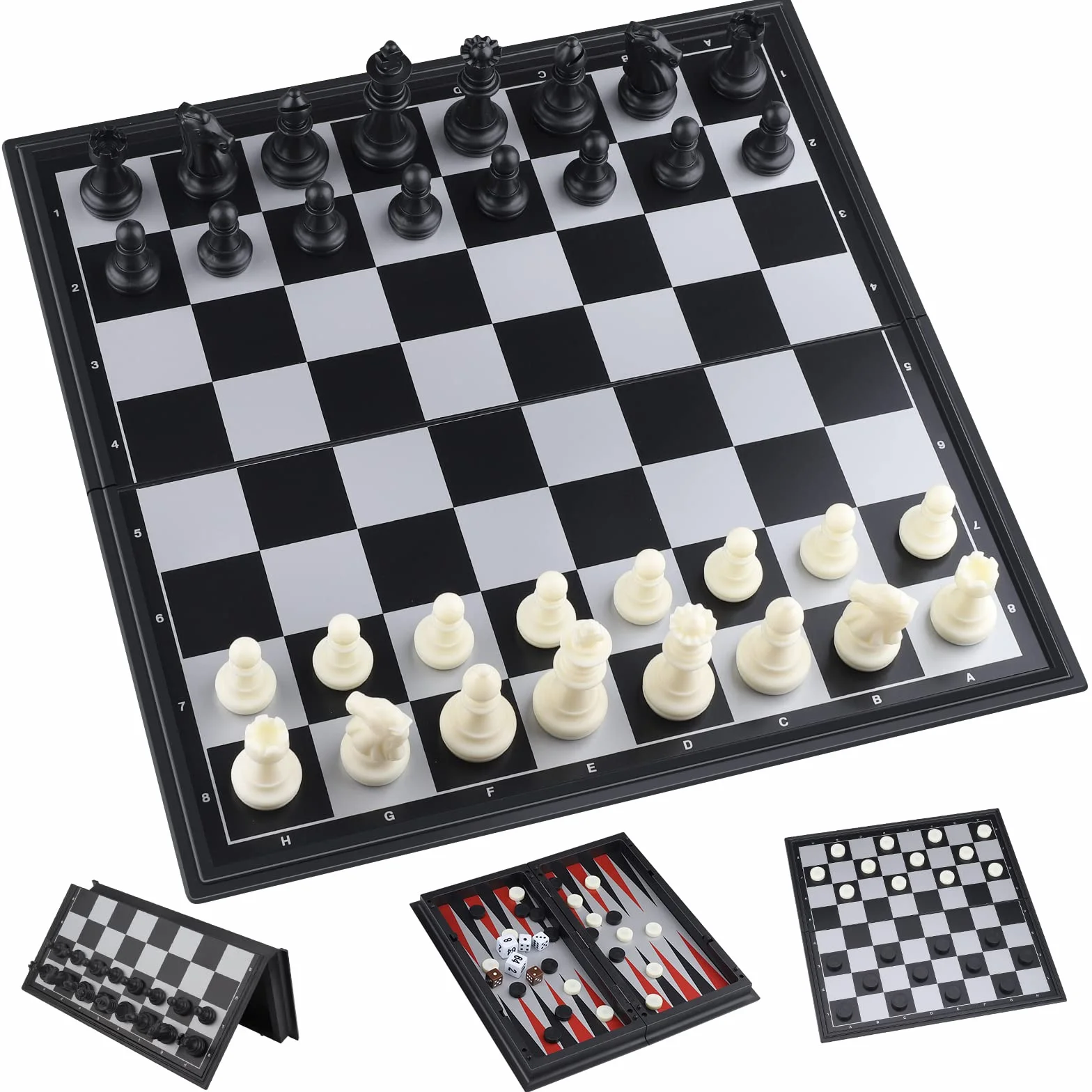 Scacchiera Professionale, 3 in 1 Scacchiere con Magnetici Scacchi, Dama, Backgammon Gioco da Tavolo Portatile e Educativo, Scacchiera Pieghevole da Viaggio per 6 + Anni Bambini e Adulti (25cm x 25cm)