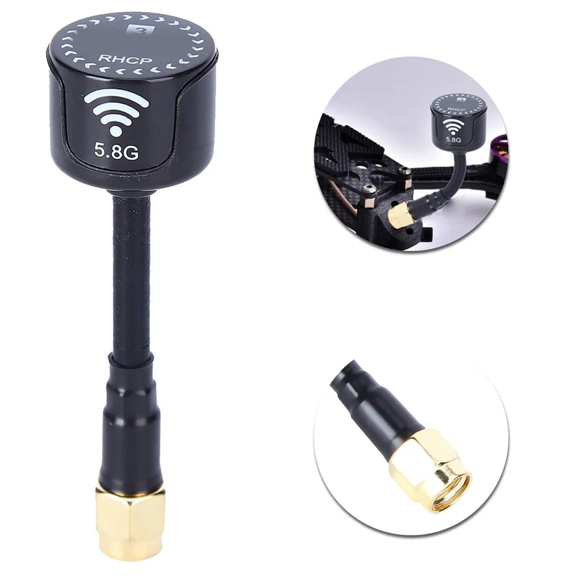 Antenna 5.8Ghz, 3dBi LHCP ABS 5325-5945MHz direzionale ad alto guadagno Antenna RC Drone Ricambi Accessorio Adatto per FPV Racing Drone (SMA ago interno-nero)