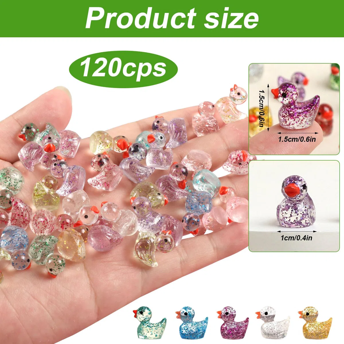 120 mini anatre luminose, mini anatre in resina glitterate, mini anatre in plastica, che si illuminano al buio, piccole anatre in miniatura, animali in resina per casa delle bambole, acquario