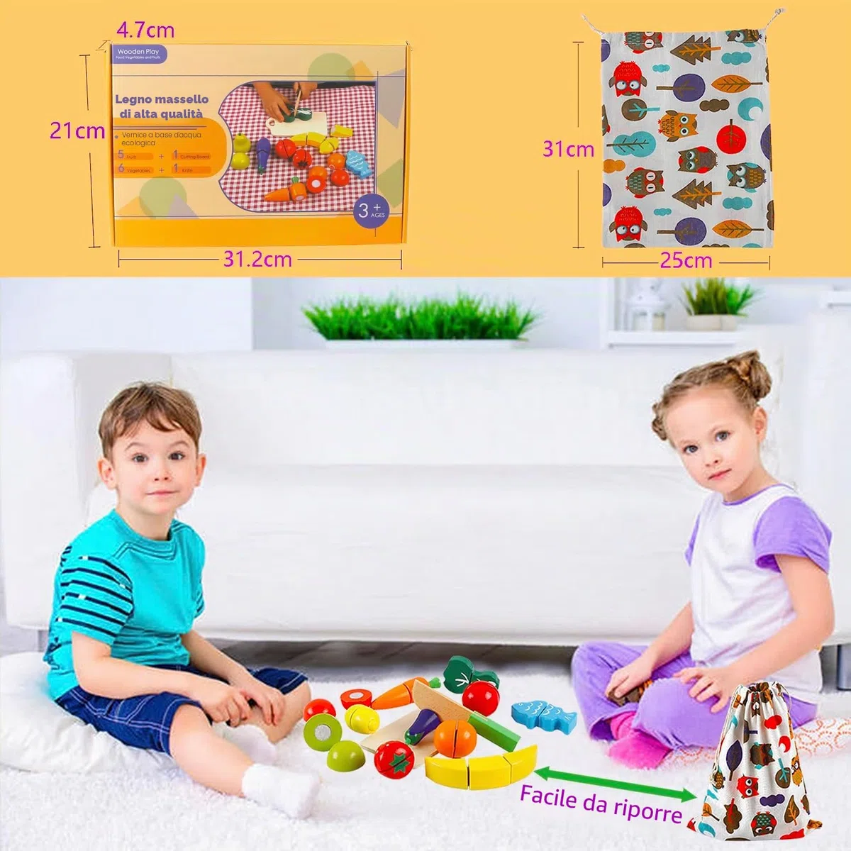 Giochi in Legno Taglio Frutta e Verdura Giocattolo Cucina per Bambini Legno Giocattoli di Simulazione Regalo di Giorno dei Bambini Compleanno Daicon Una Sacchetto per 3 Anni+